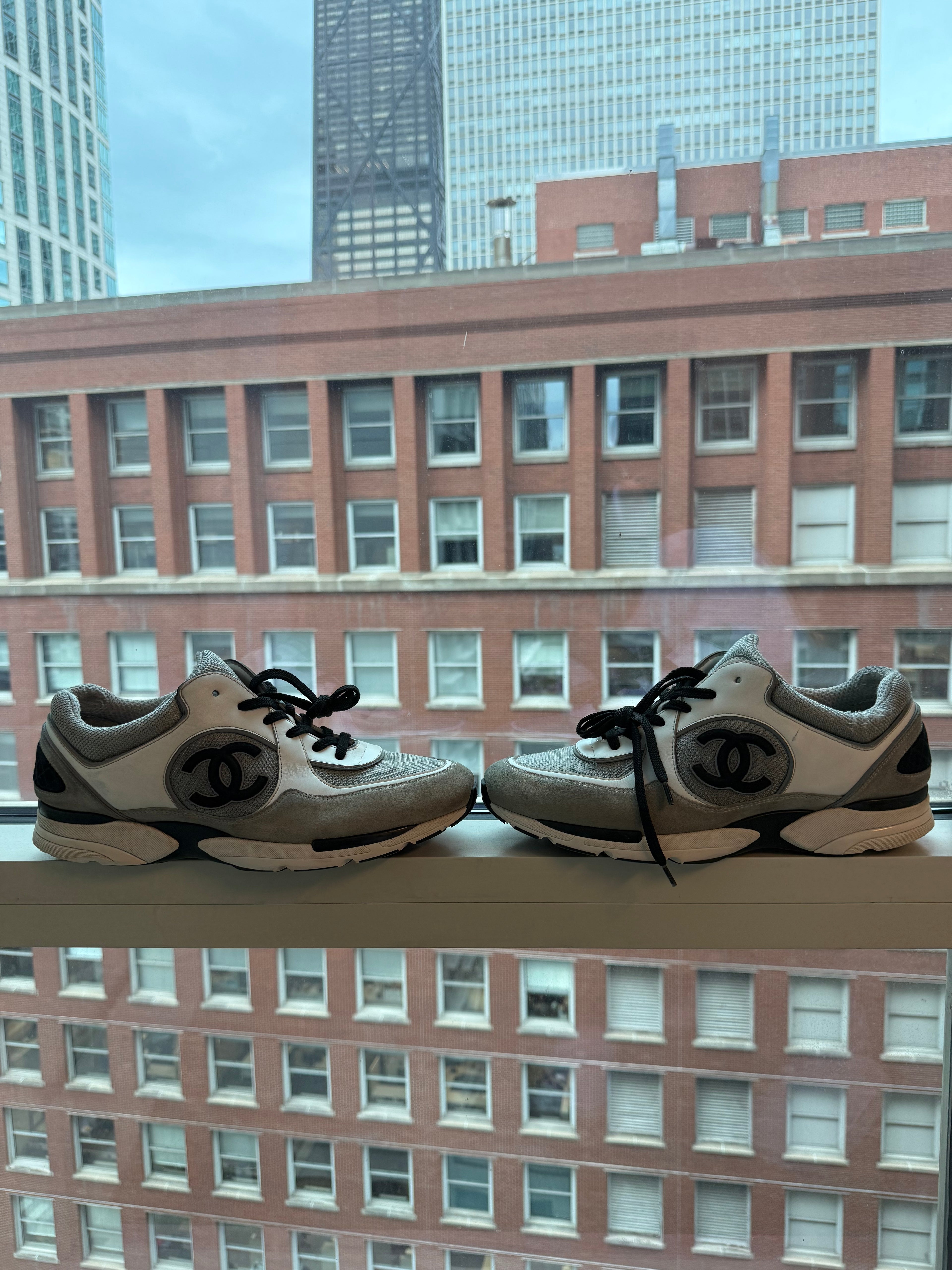 Chanel CC Logo Trainer White Light Grey Black Size 12 (45)