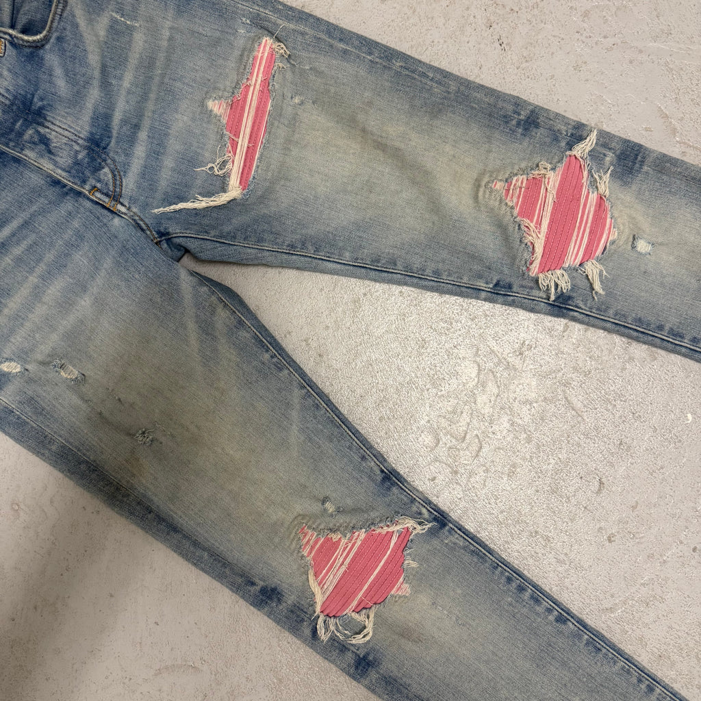 Amiri MX1 Pink Patch Blue Denim Sz 30