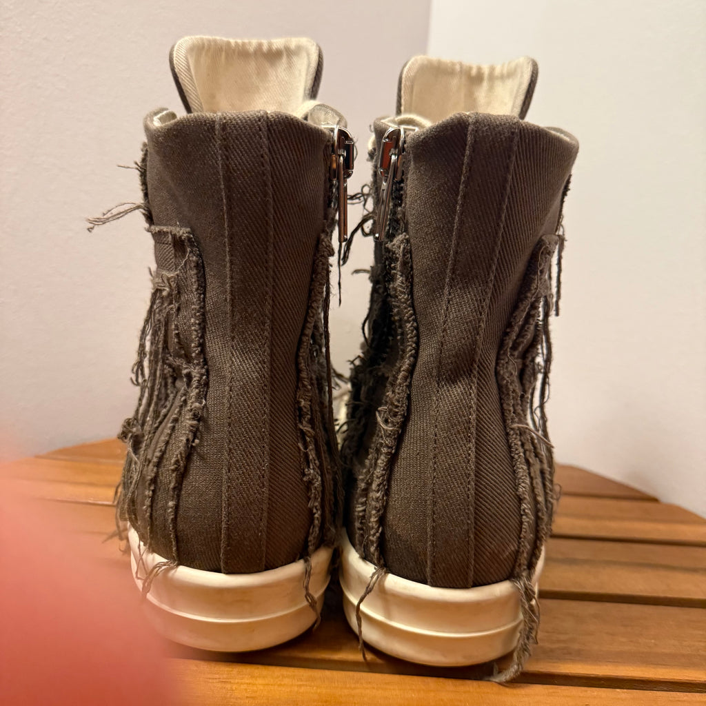 Rick Owens Brown Slashed Denim Sneaker Size 8