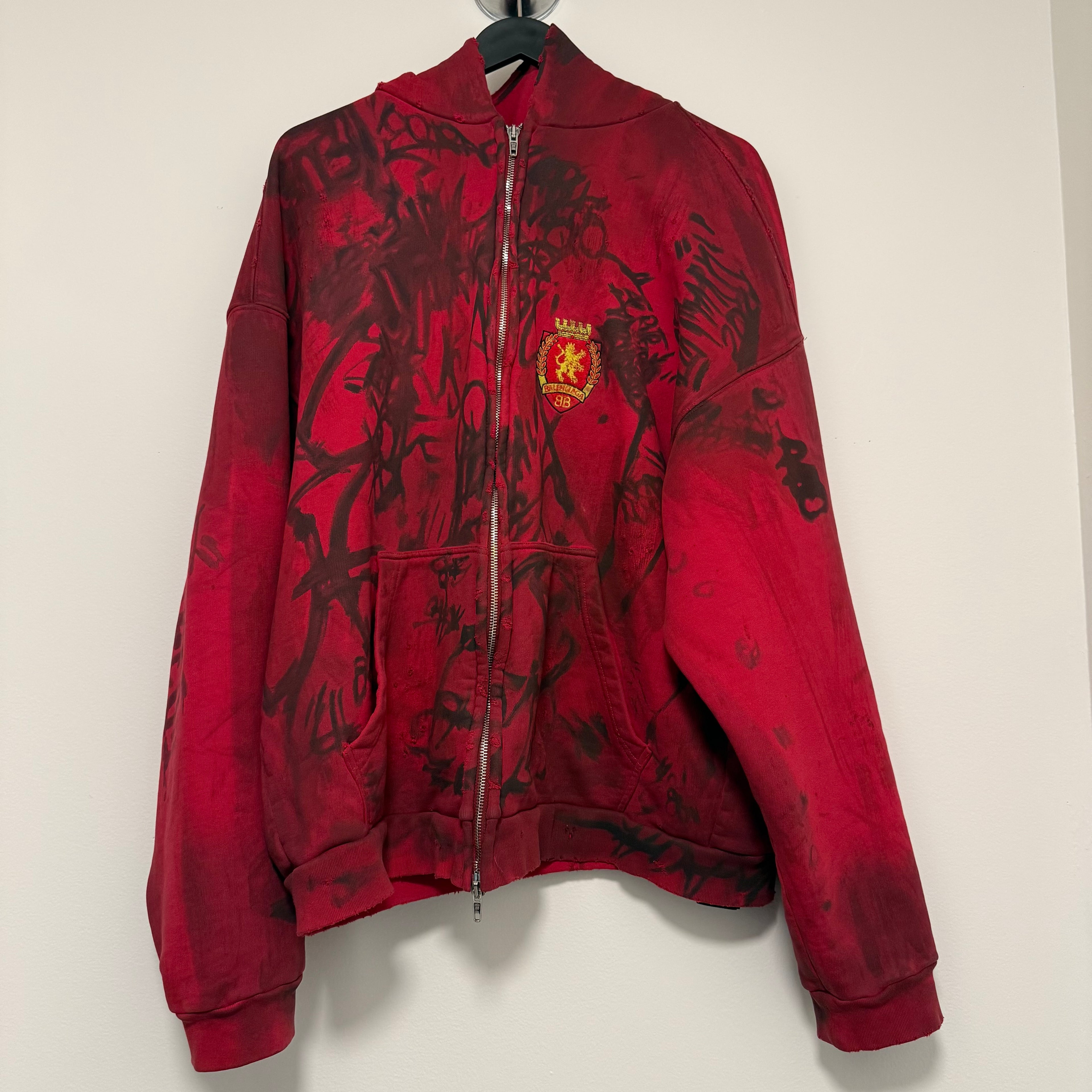 Red Balenciaga Skater Zip Up Hoodie Sz Small