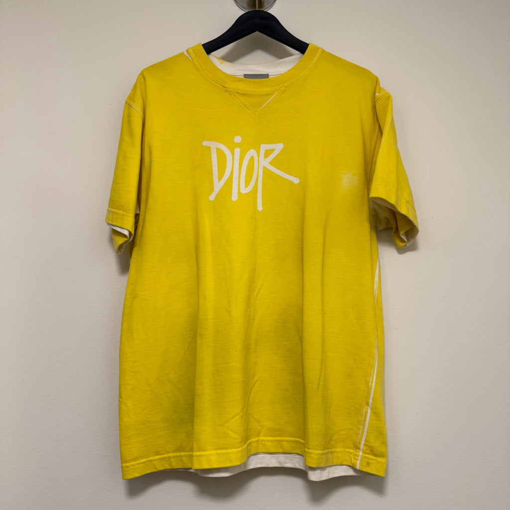 Dior x Shawn Oversized Logo T-Shirt Yellow Sz Large