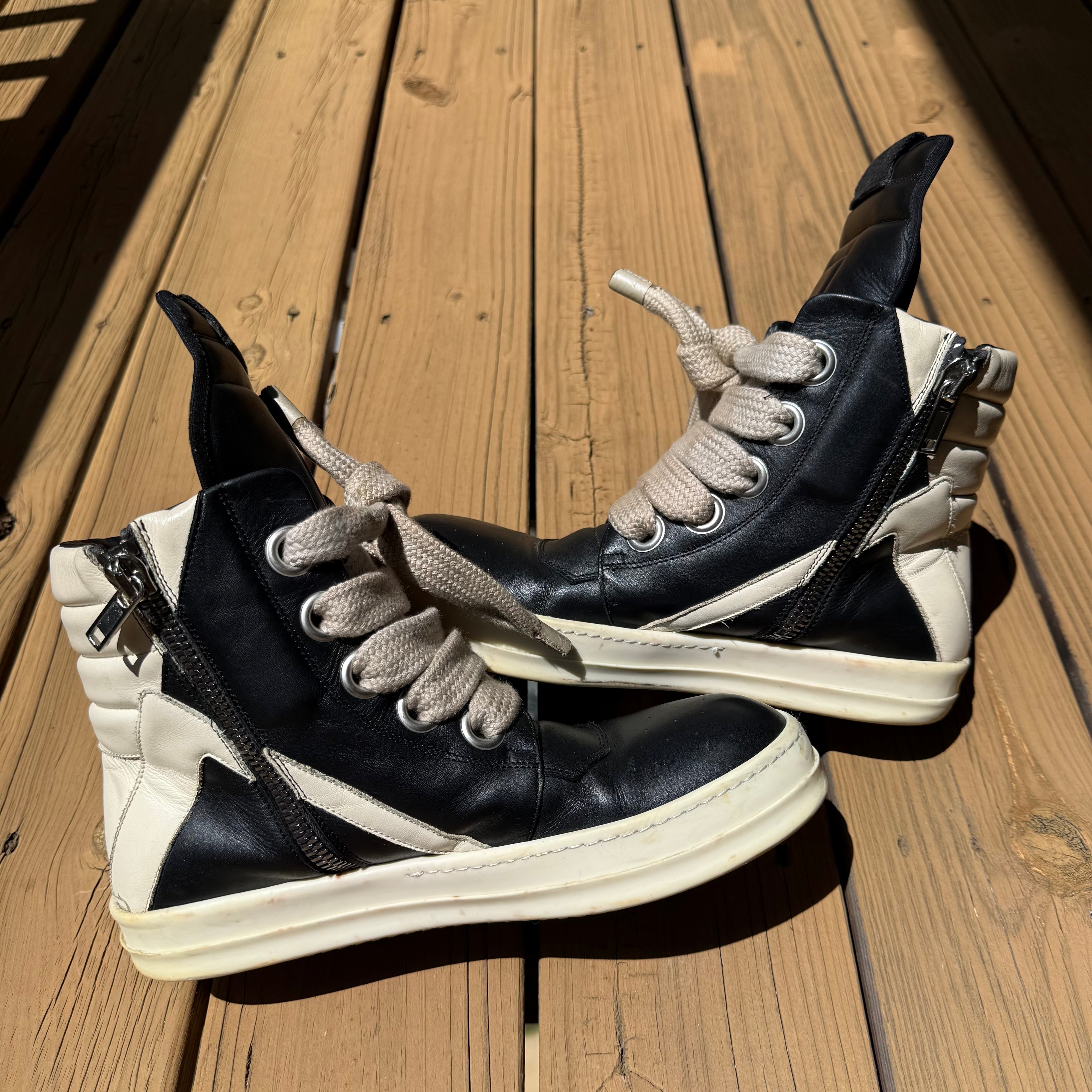 Rick Owens Jumbo Lace Black/Milk Geobasket Size 9