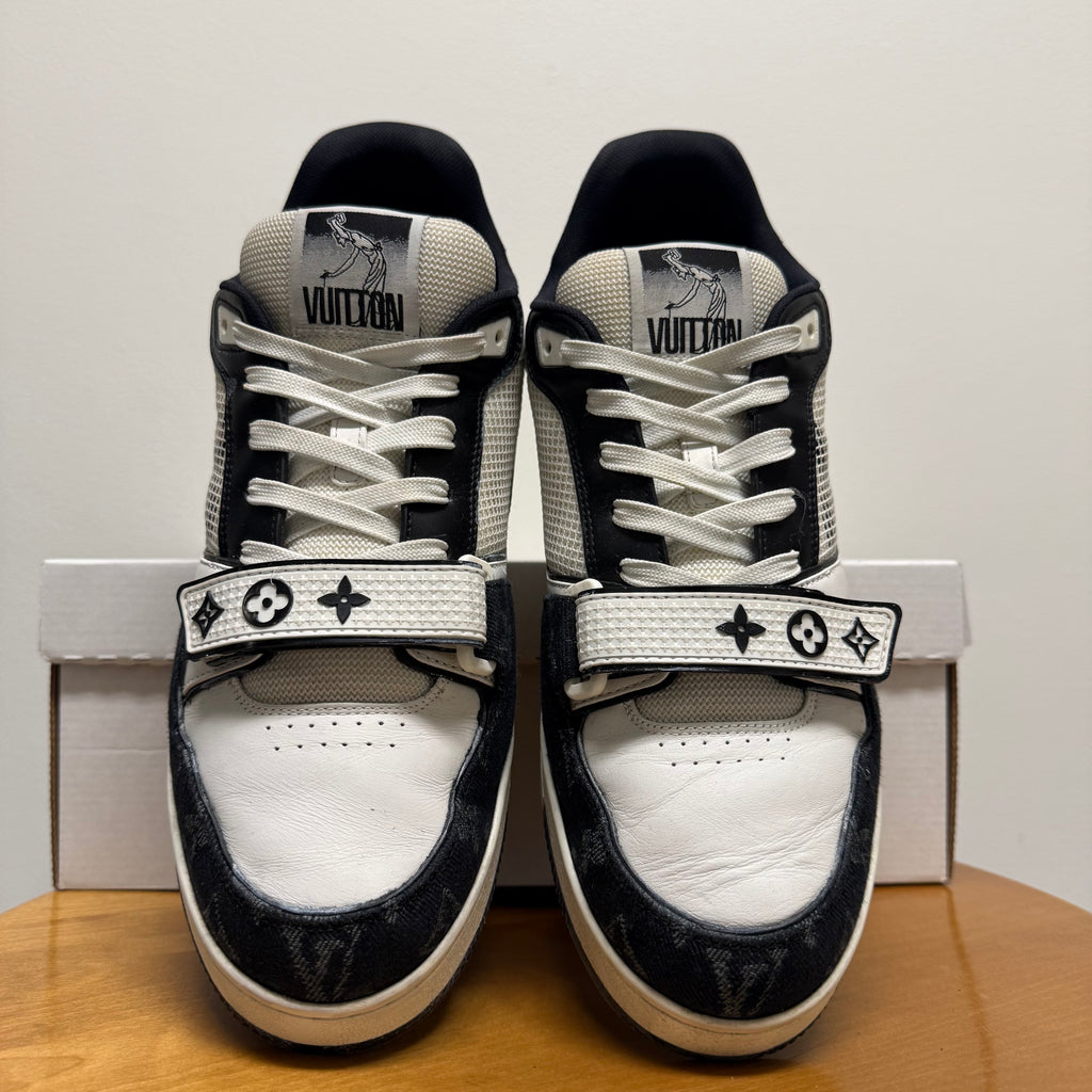 Louis Vuitton LV Trainer Sneaker Black/White Size 10 US (8.5 LV) Monogram Denim & Strap