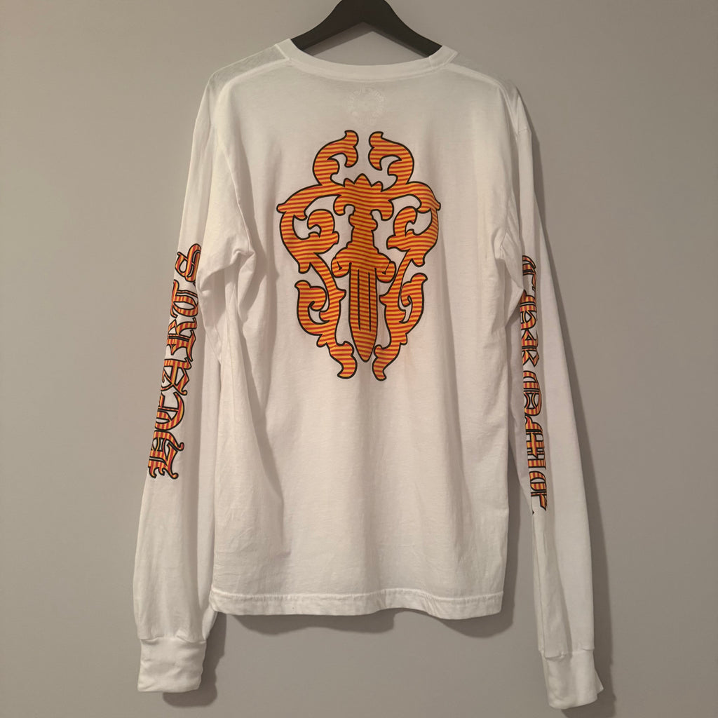 Chrome Hearts White Orange Long Sleeve Pocket Dagger Shirt Size Large