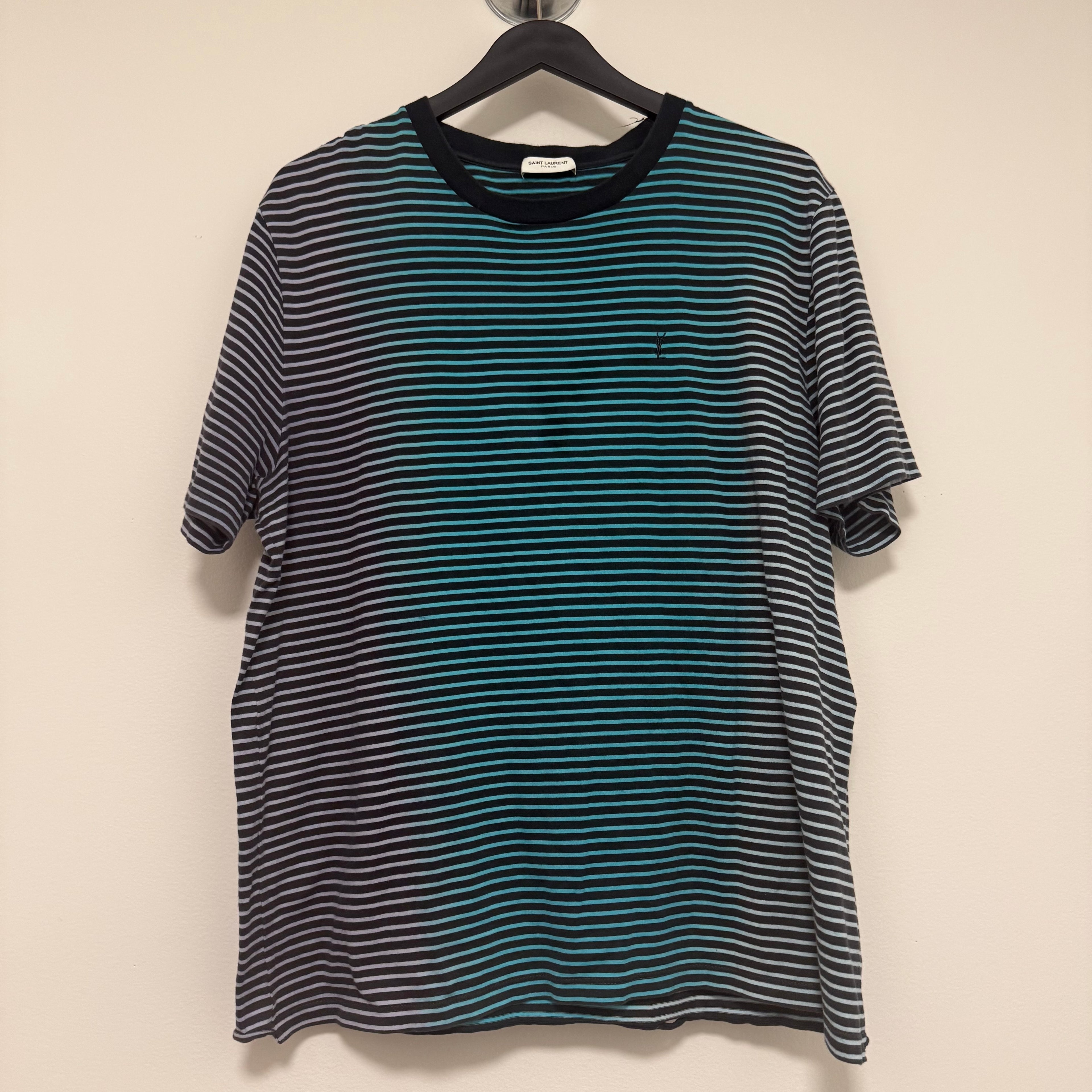 Saint Laurent Blue Ombre Striped Logo Shirt Sz XL