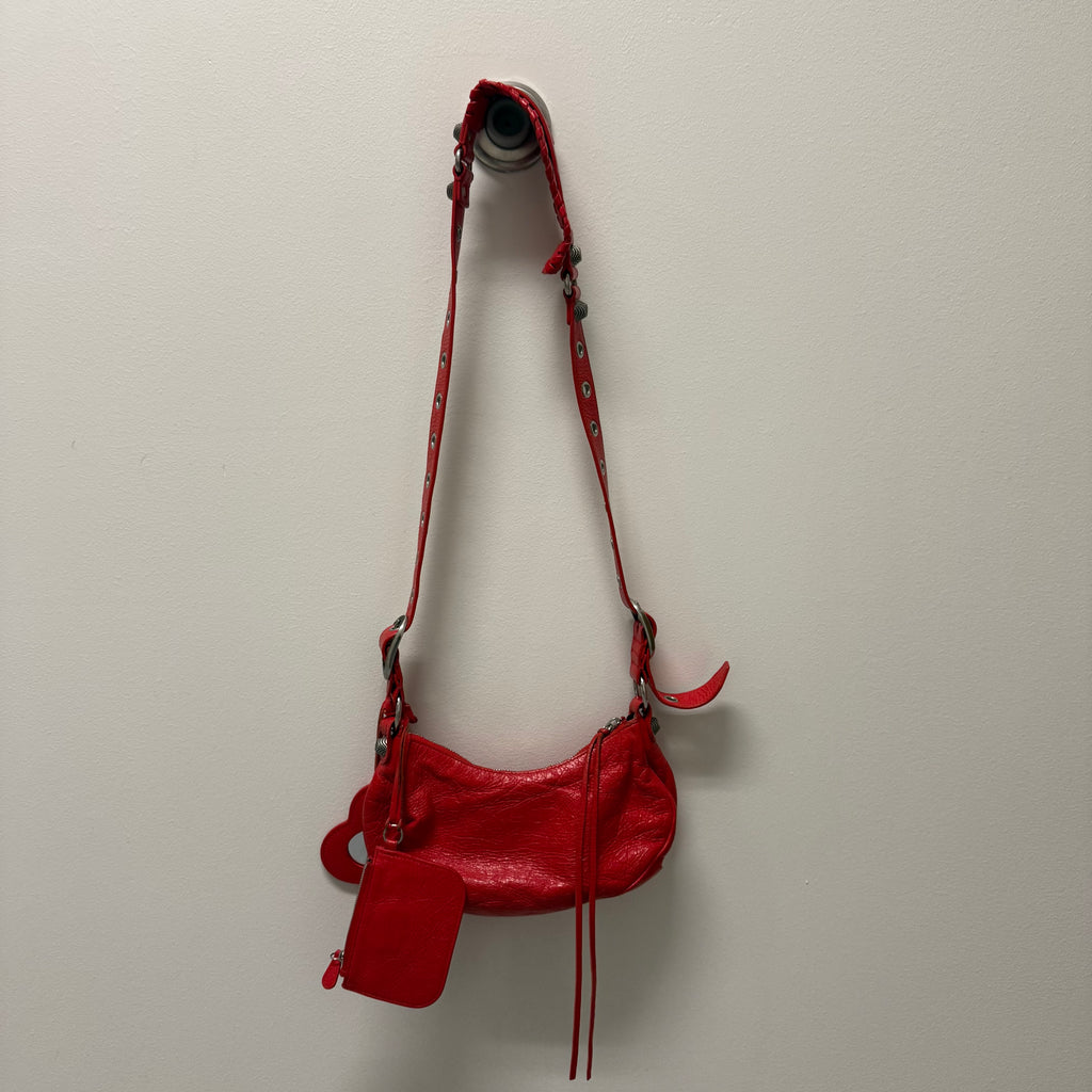 Balenciaga Le Cagole Giant Studs Shoulder Leather Bag Red