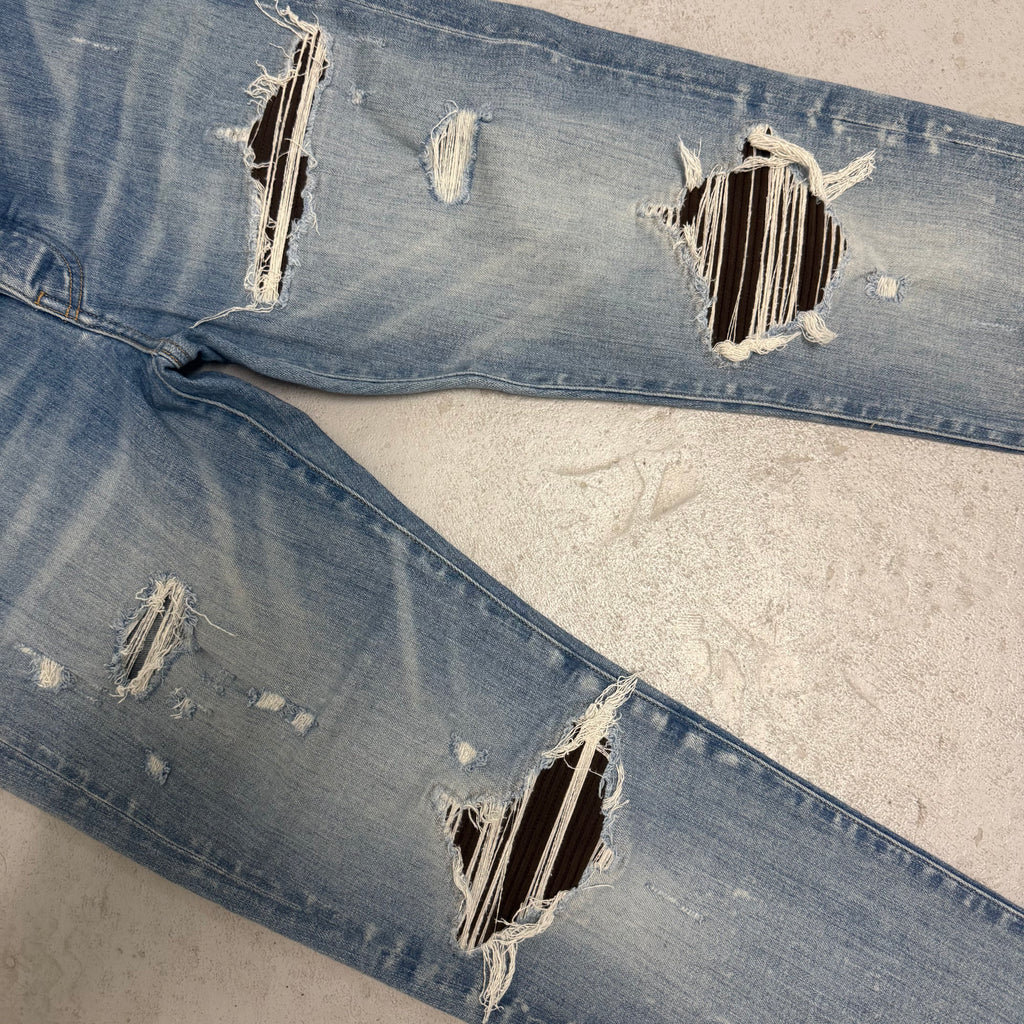 Amiri MX1 Brown Suede Patch Blue Jeans Sz 36