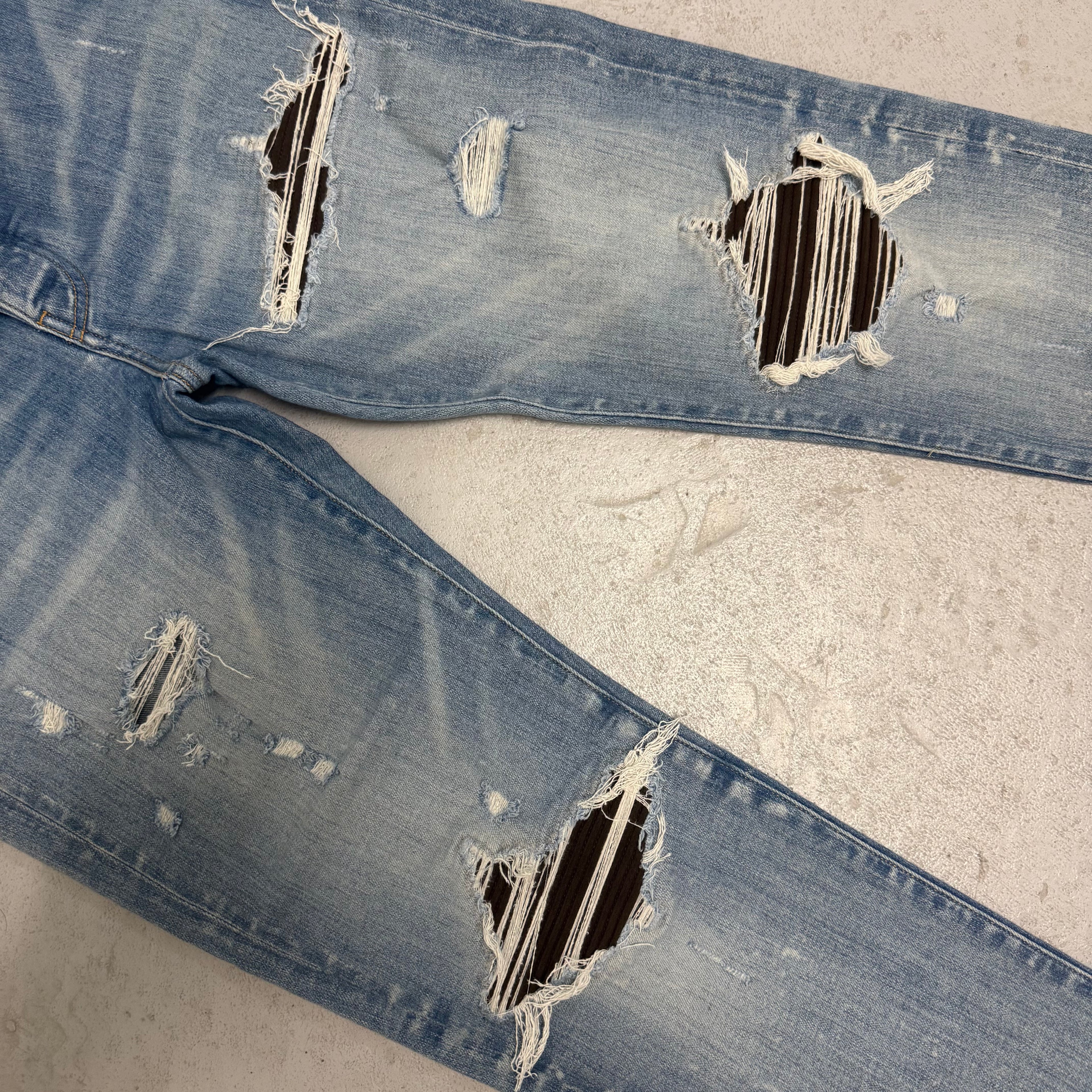 Amiri MX1 Brown Suede Patch Blue Jeans Sz 36