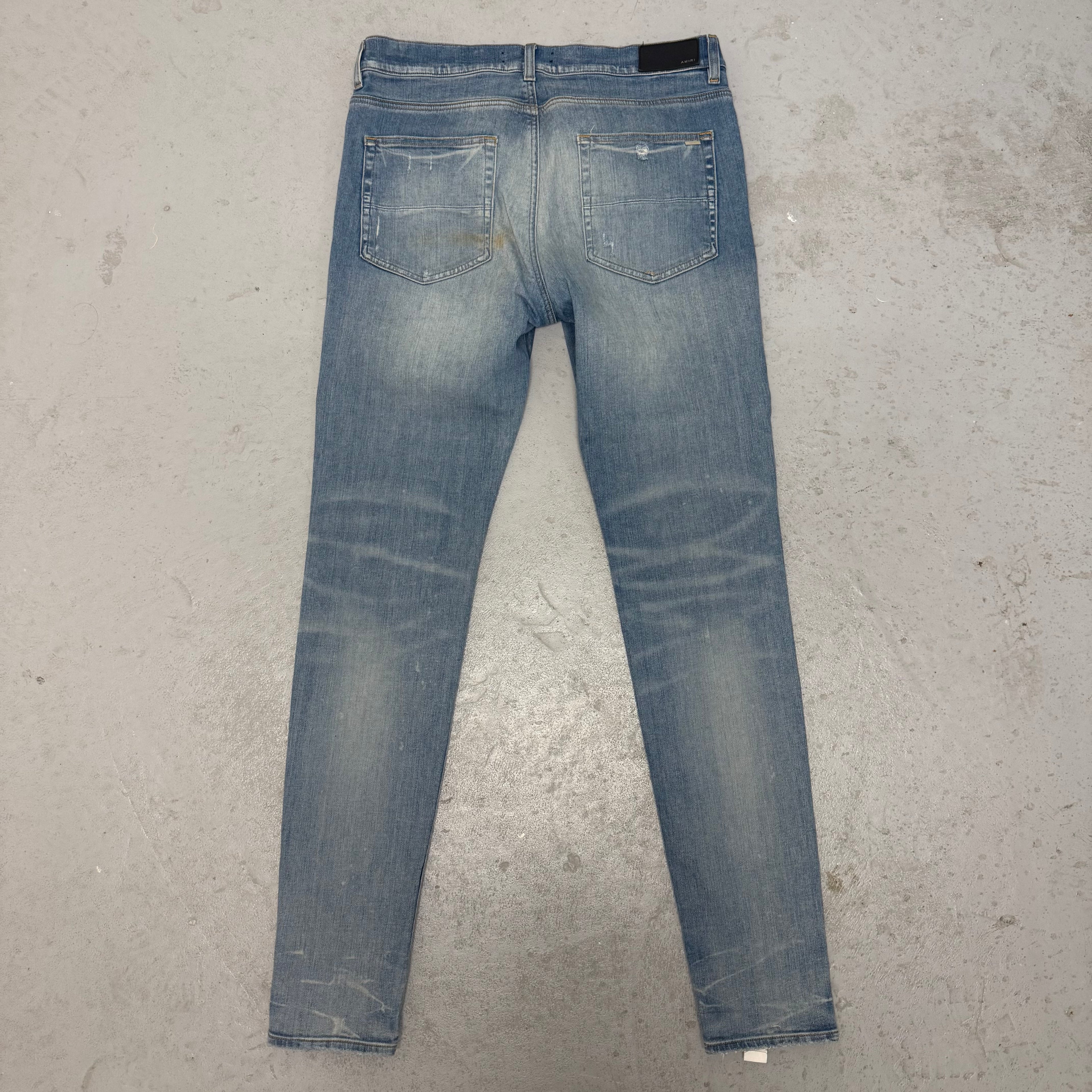 Amiri MX1 Brown Suede Patch Blue Jeans Sz 36