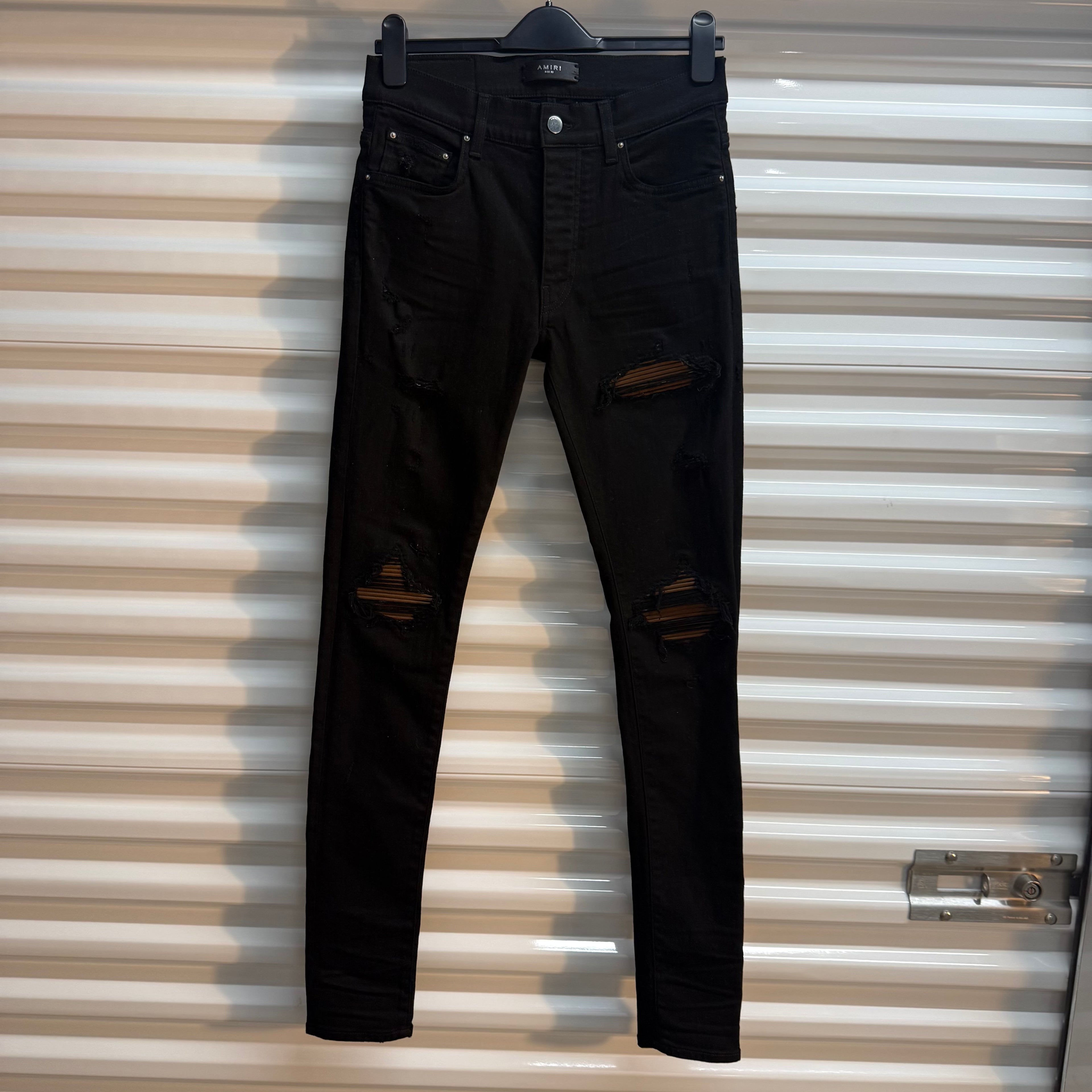 Amiri MX1 Brown Patch Black Denim Size 30