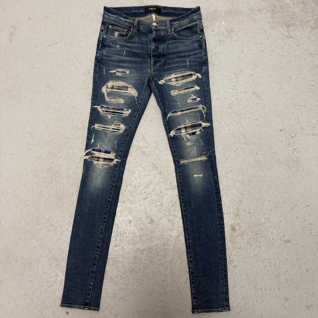 Amiri MX1 Blue Plaid Blue Denim Jeans Size 29