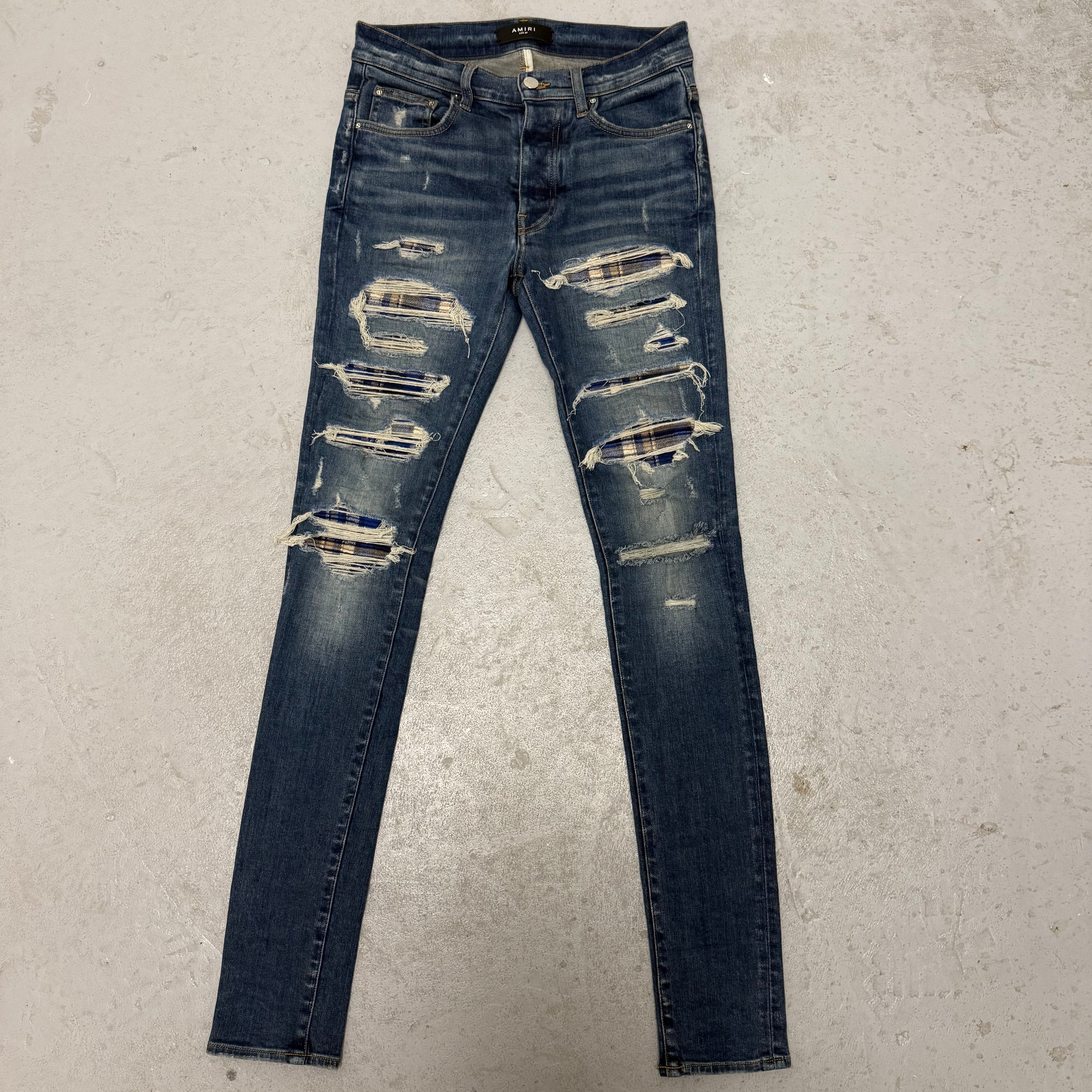 Amiri MX1 Blue Plaid Blue Denim Jeans Size 29