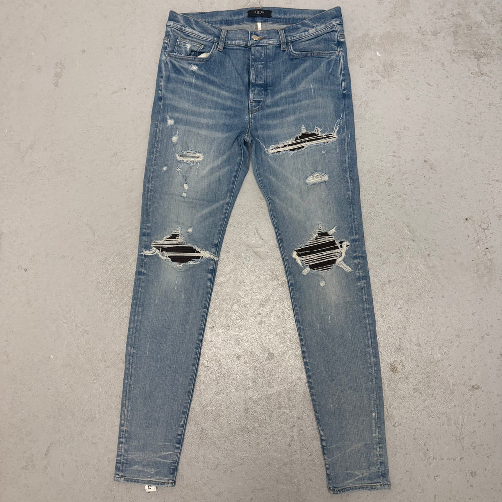 Amiri MX1 Brown Suede Patch Blue Jeans Sz 36