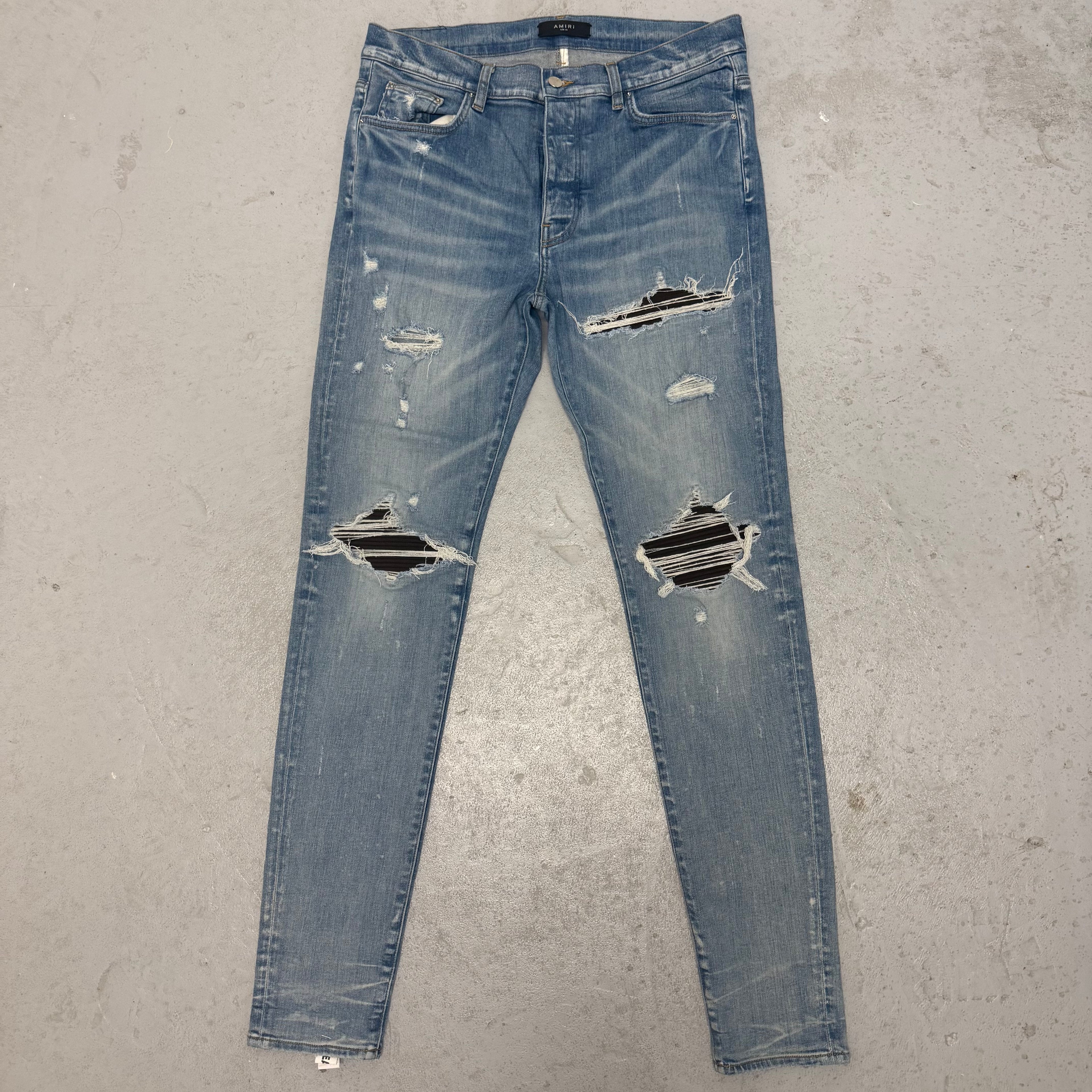 Amiri MX1 Brown Suede Patch Blue Jeans Sz 36