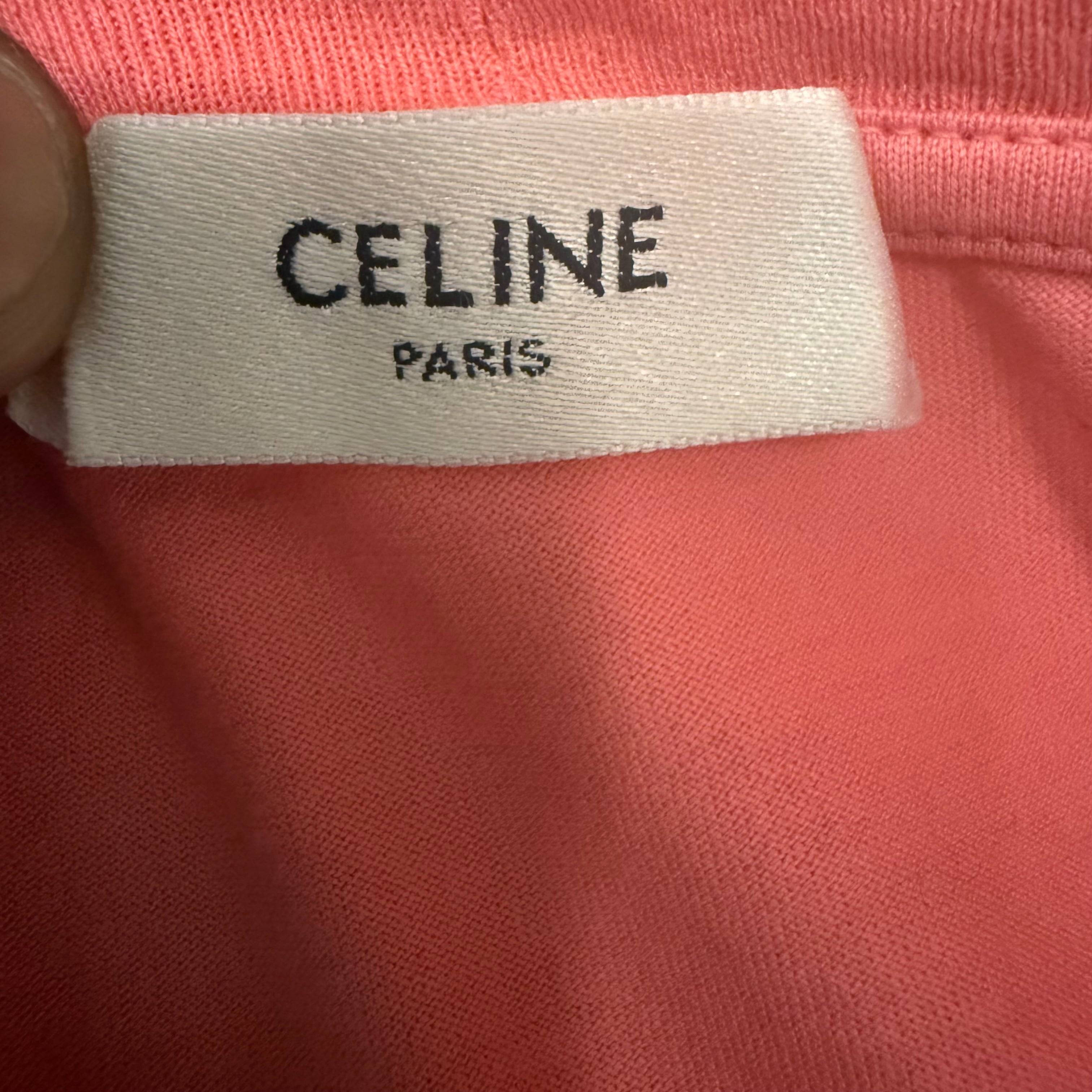 Celine Pink Short Sleeve Logo Shirt Sz Medium