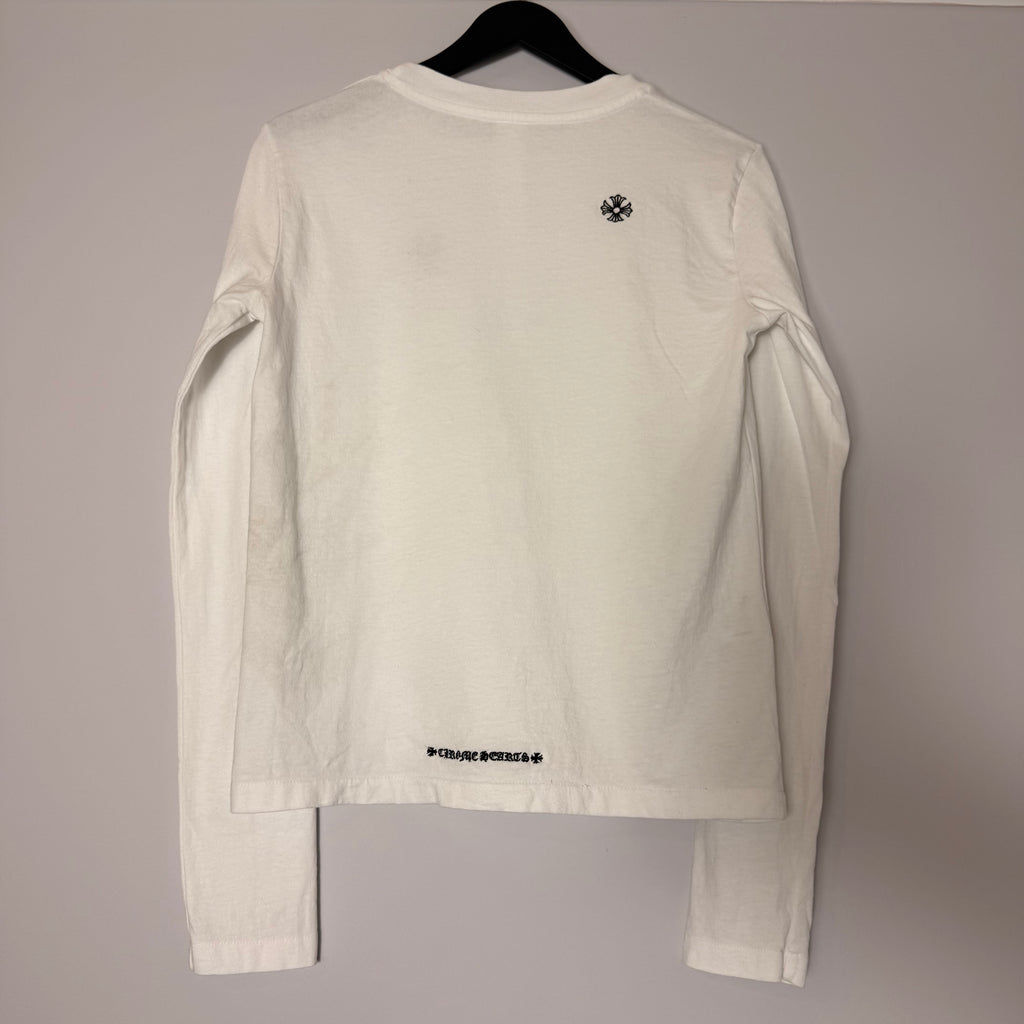 Chrome Hearts White Embroidered Dagger Logo Longsleeve
