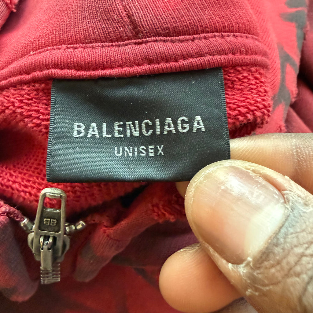 Red Balenciaga Skater Zip Up Hoodie Sz Small