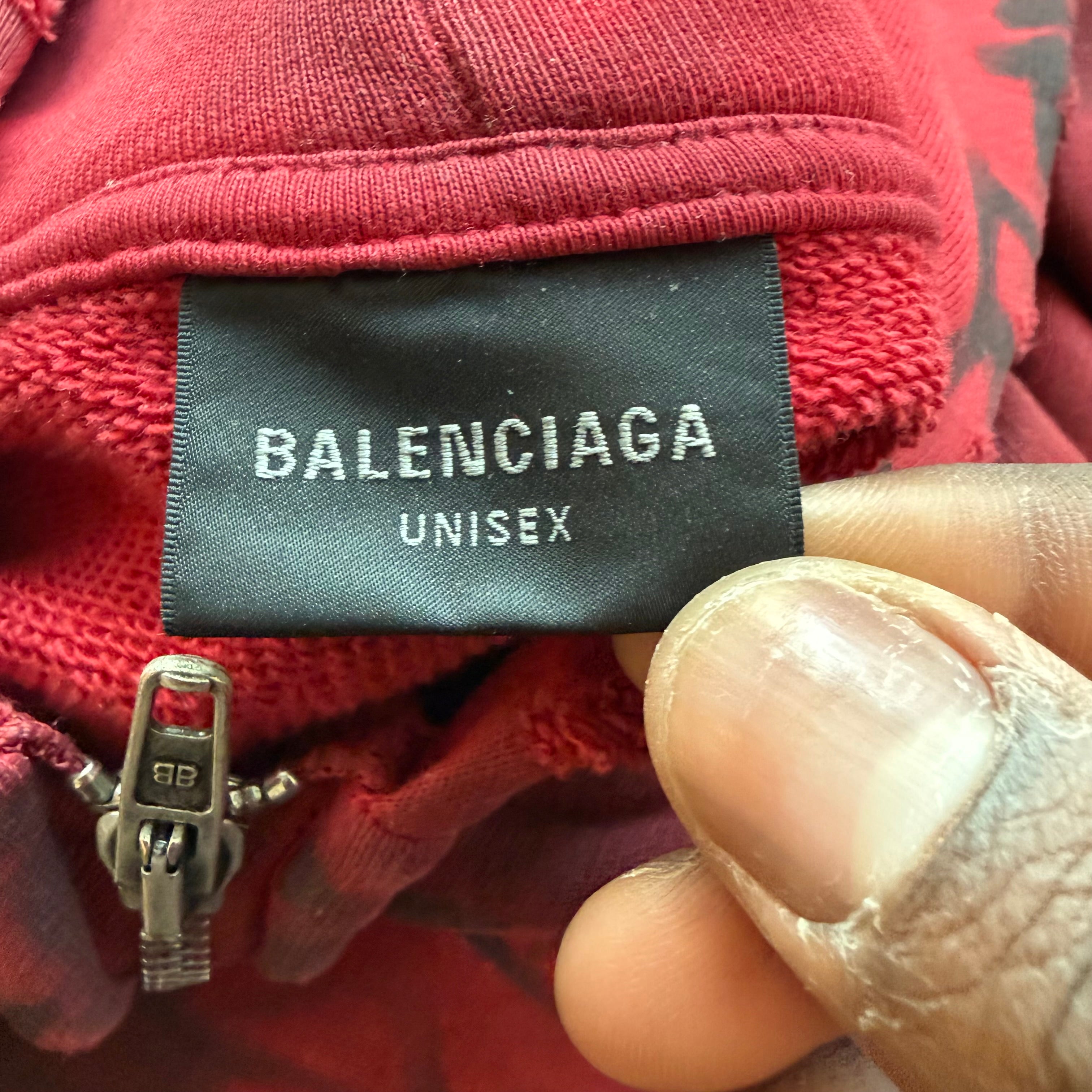 Red Balenciaga Skater Zip Up Hoodie Sz Small