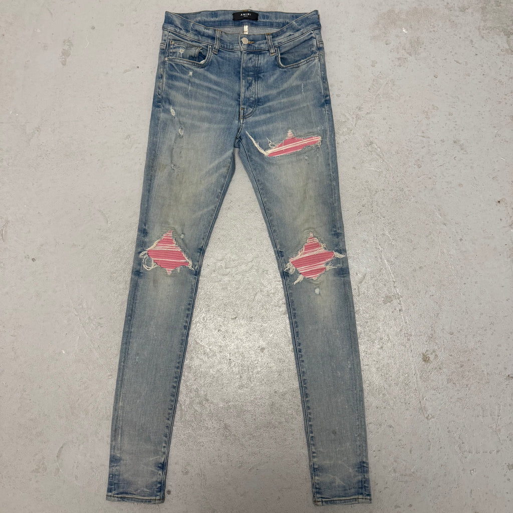 Amiri MX1 Pink Patch Blue Denim Sz 30