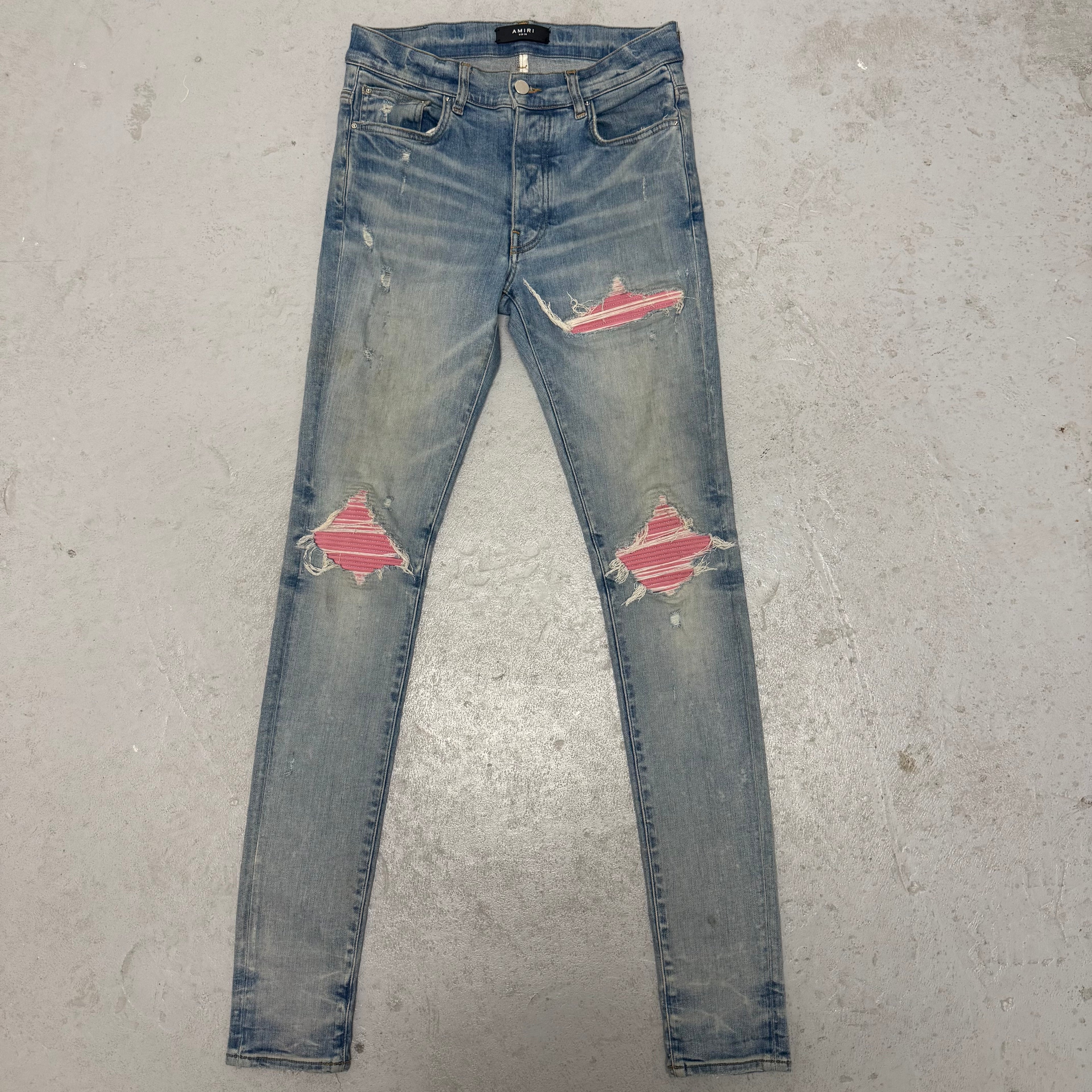 Amiri MX1 Pink Patch Blue Denim Sz 30