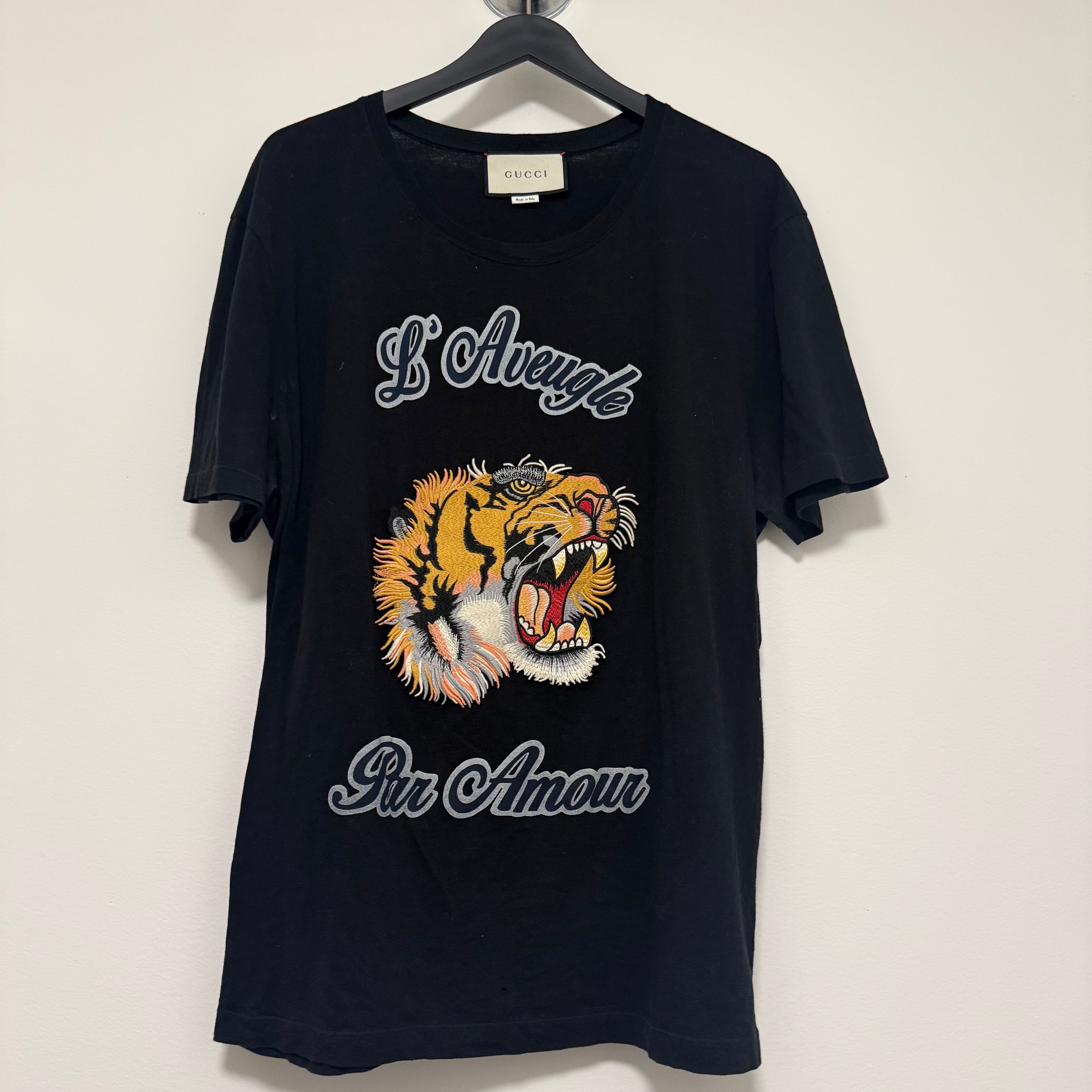 "Gucci ""L'Aveugle par Amour"" Applique Black T-Shirt Sz XL"