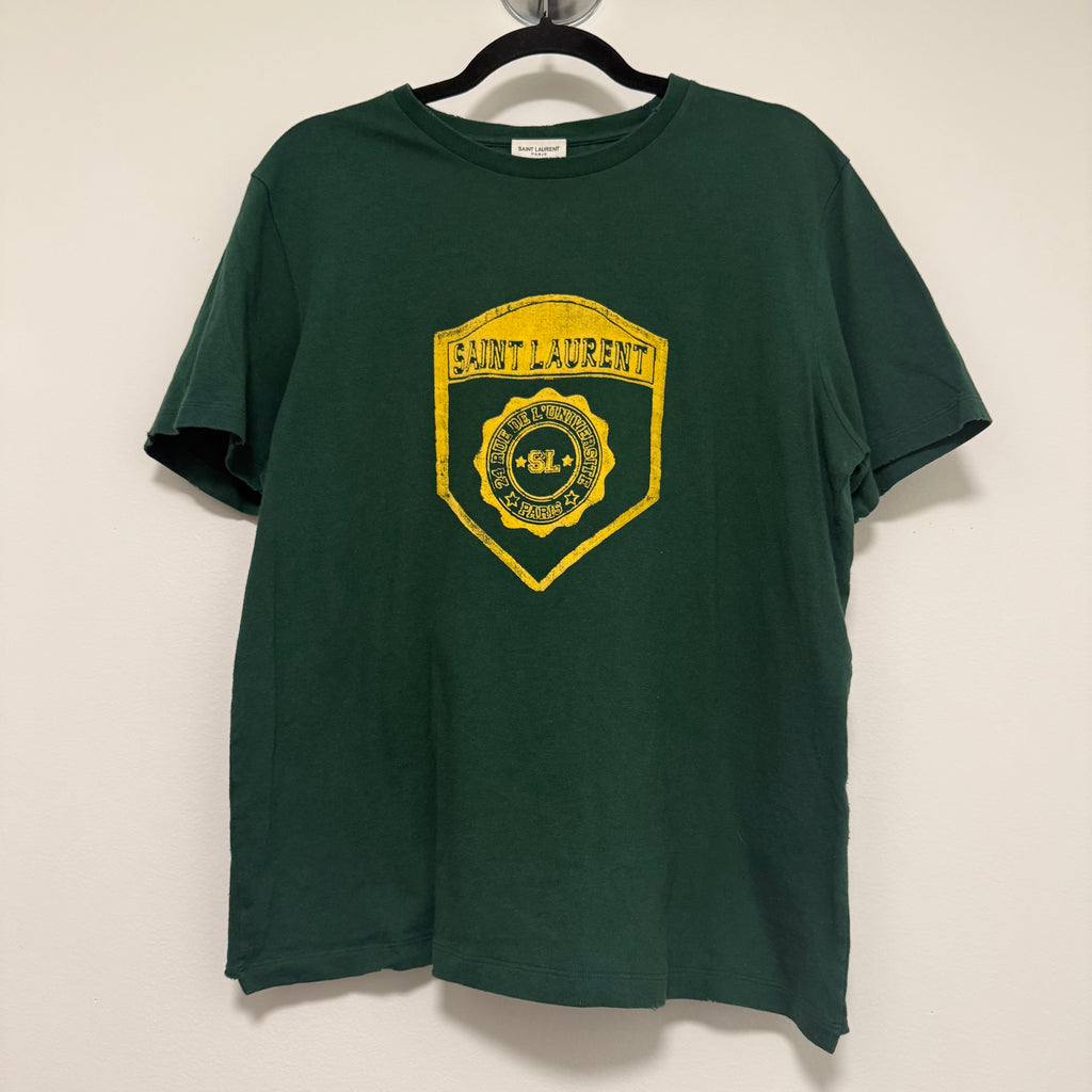 Saint Laurent Green University Crest T-Shirt Sz Large