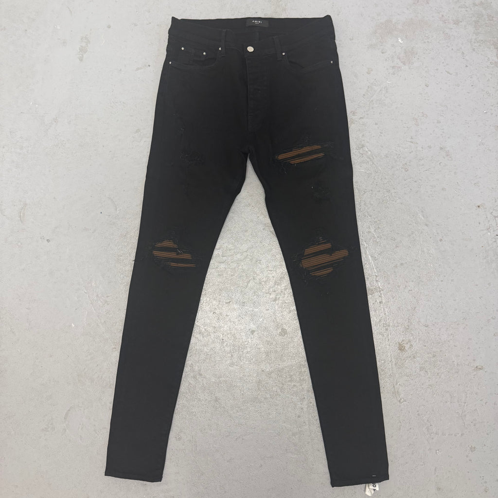 Amiri MX1 Brown Suede Patch Blue Jeans Sz 36