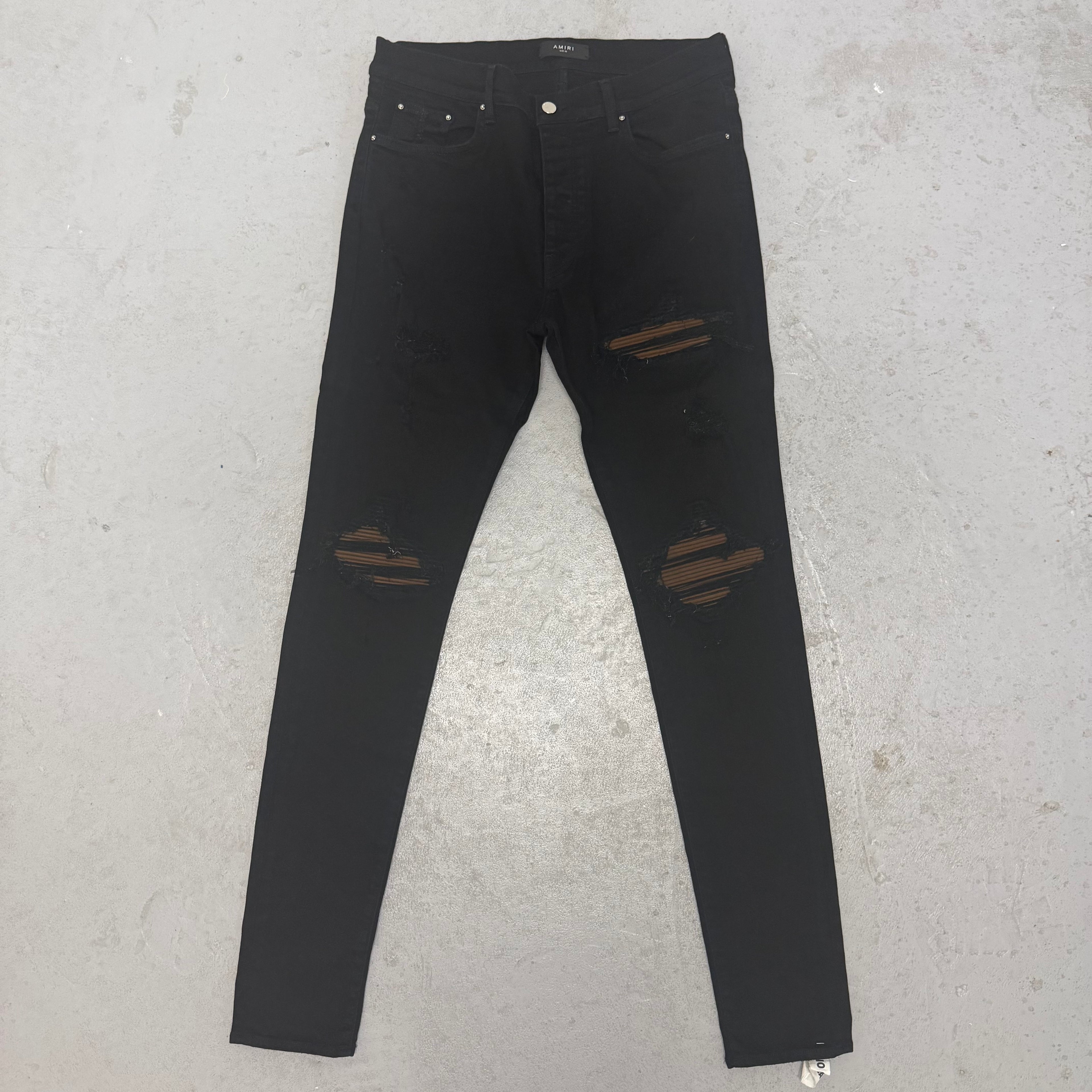Amiri MX1 Brown Suede Patch Blue Jeans Sz 36