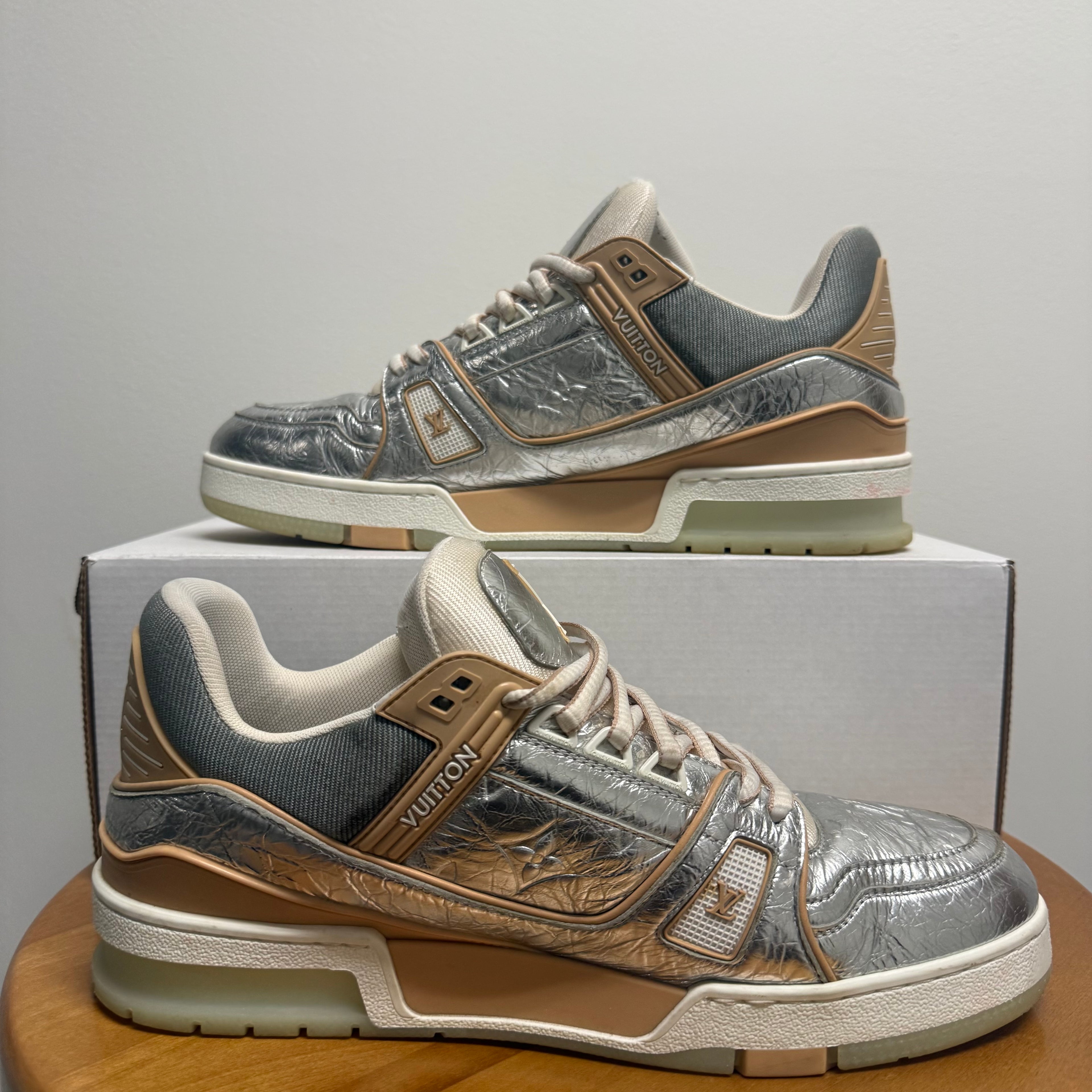 Louis Vuitton Tan Silver Trainer Sz 10 (8.5 LV)