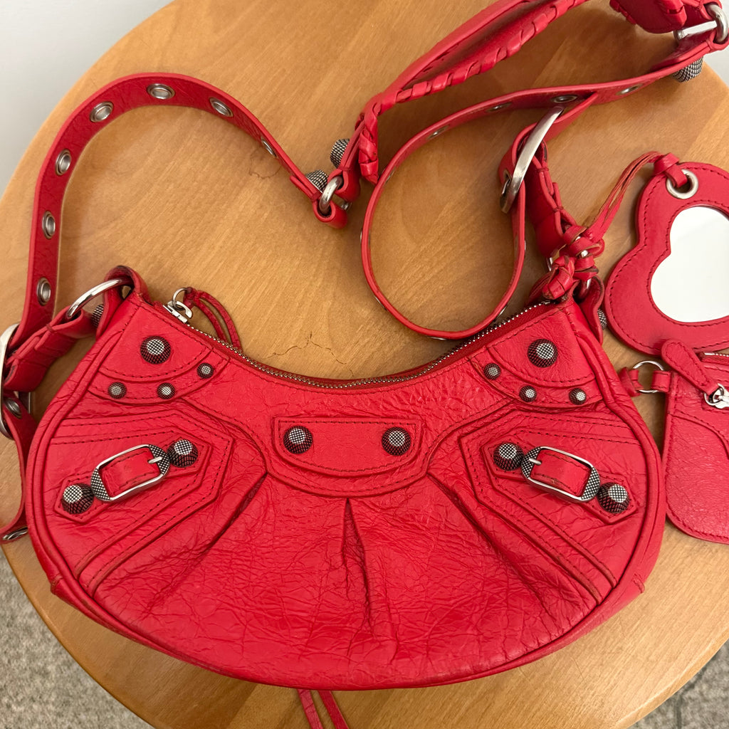 Balenciaga Le Cagole Giant Studs Shoulder Leather Bag Red