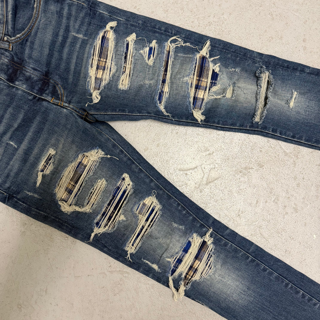 Amiri MX1 Blue Plaid Blue Denim Jeans Size 29