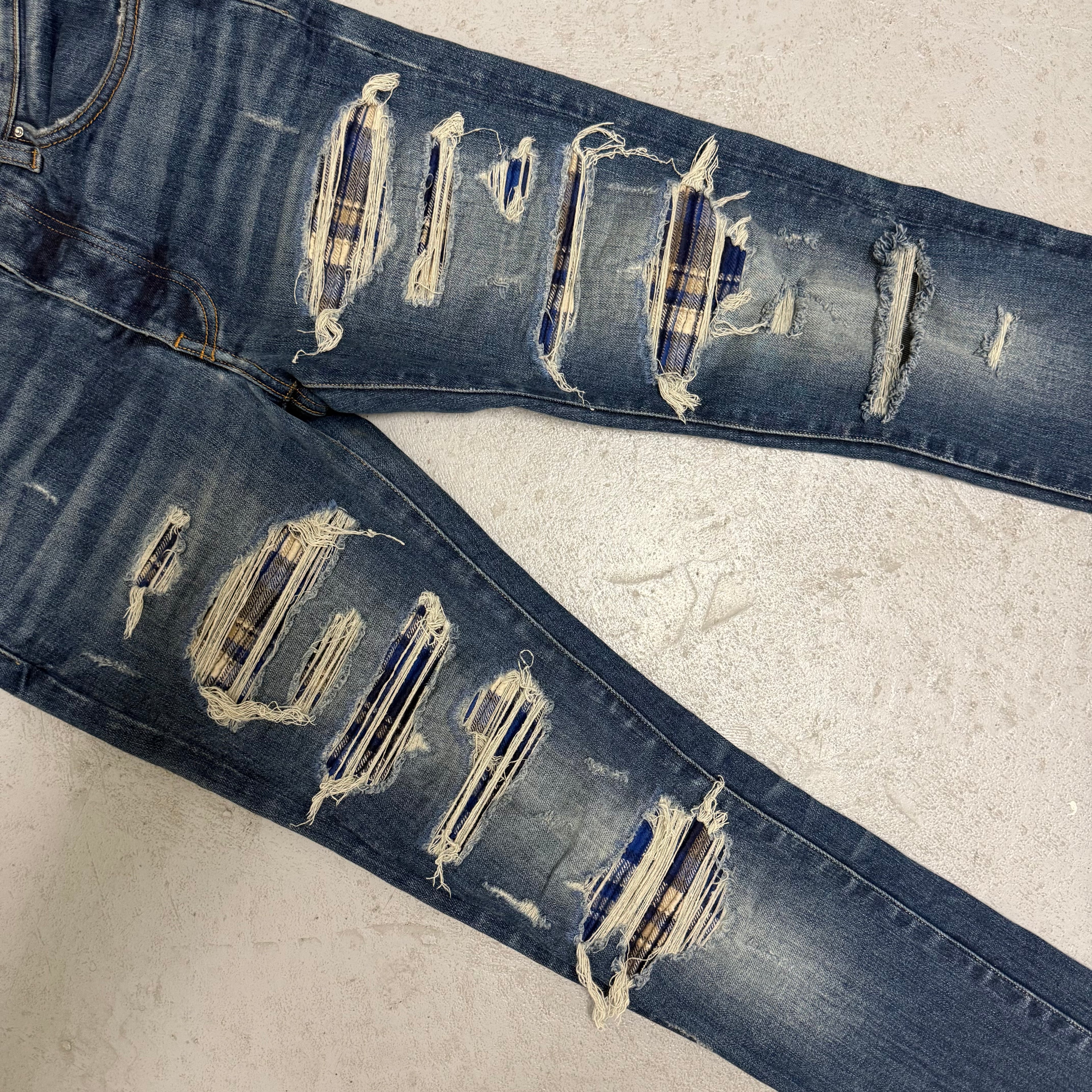 Amiri MX1 Blue Plaid Blue Denim Jeans Size 29