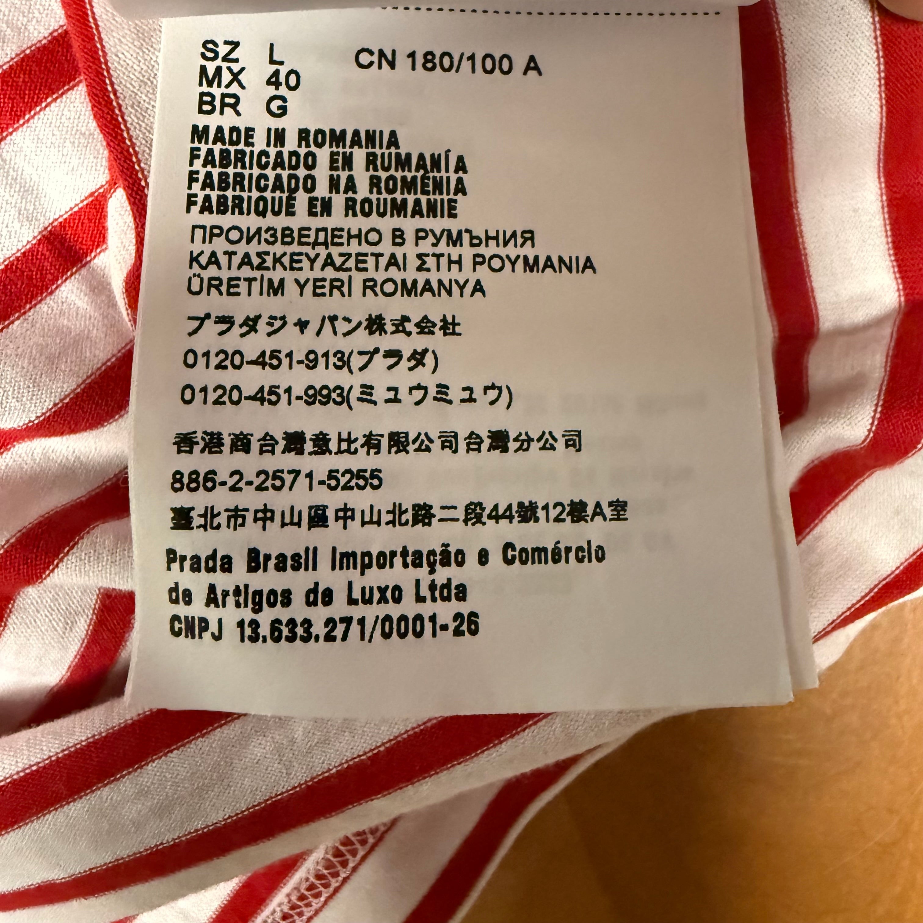 Prada Red White Cotton Logo Striped Shirt Sz Large