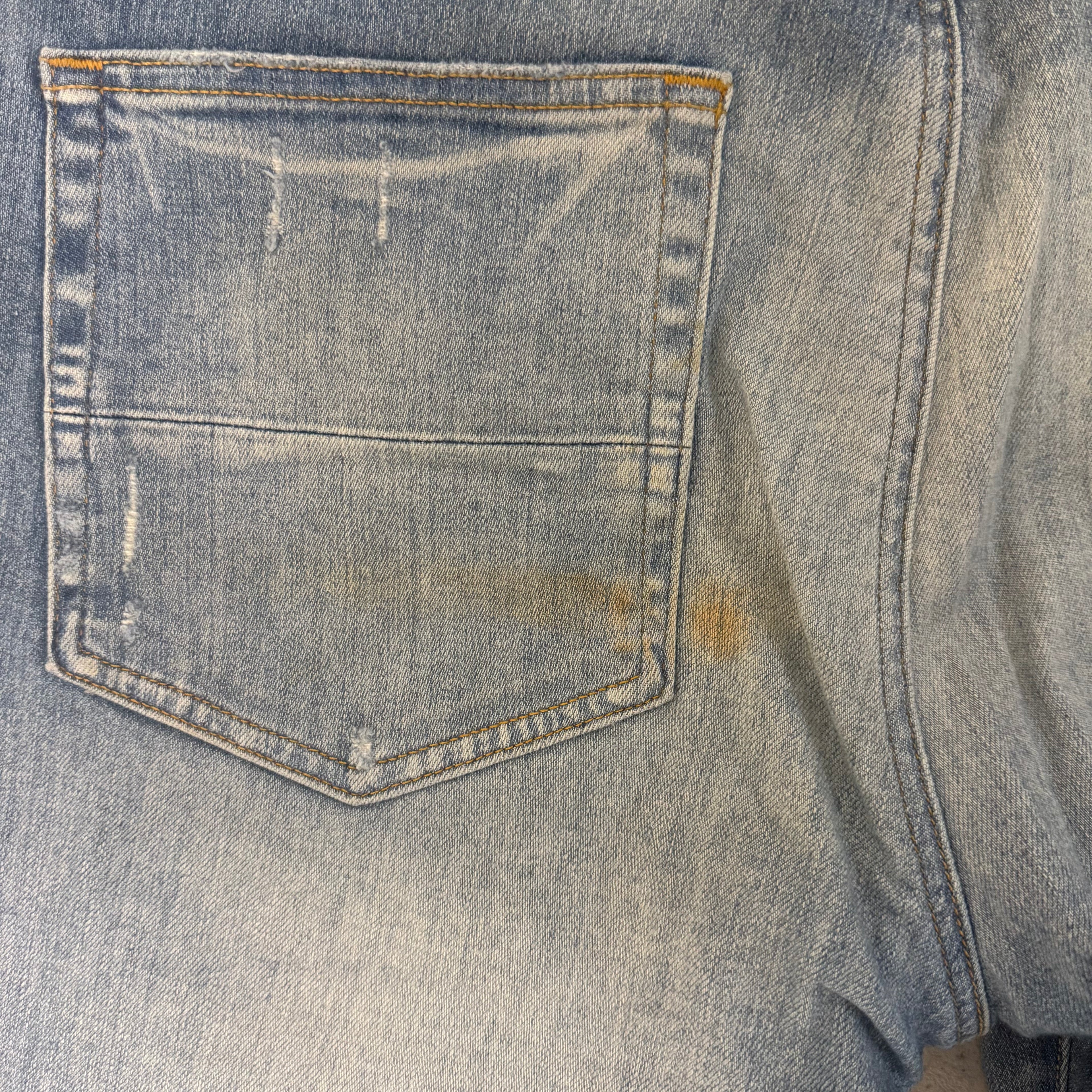 Amiri MX1 Brown Suede Patch Blue Jeans Sz 36