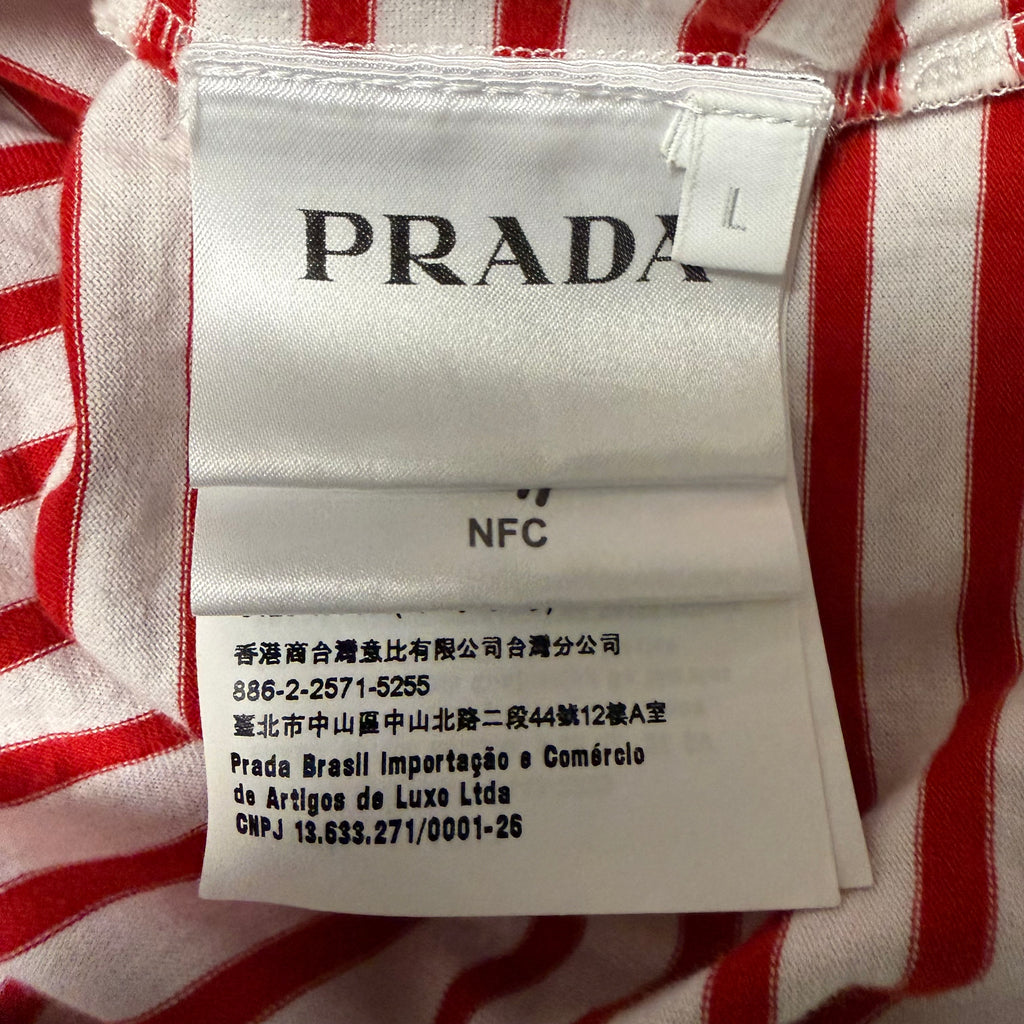 Prada Red White Cotton Logo Striped Shirt Sz Large