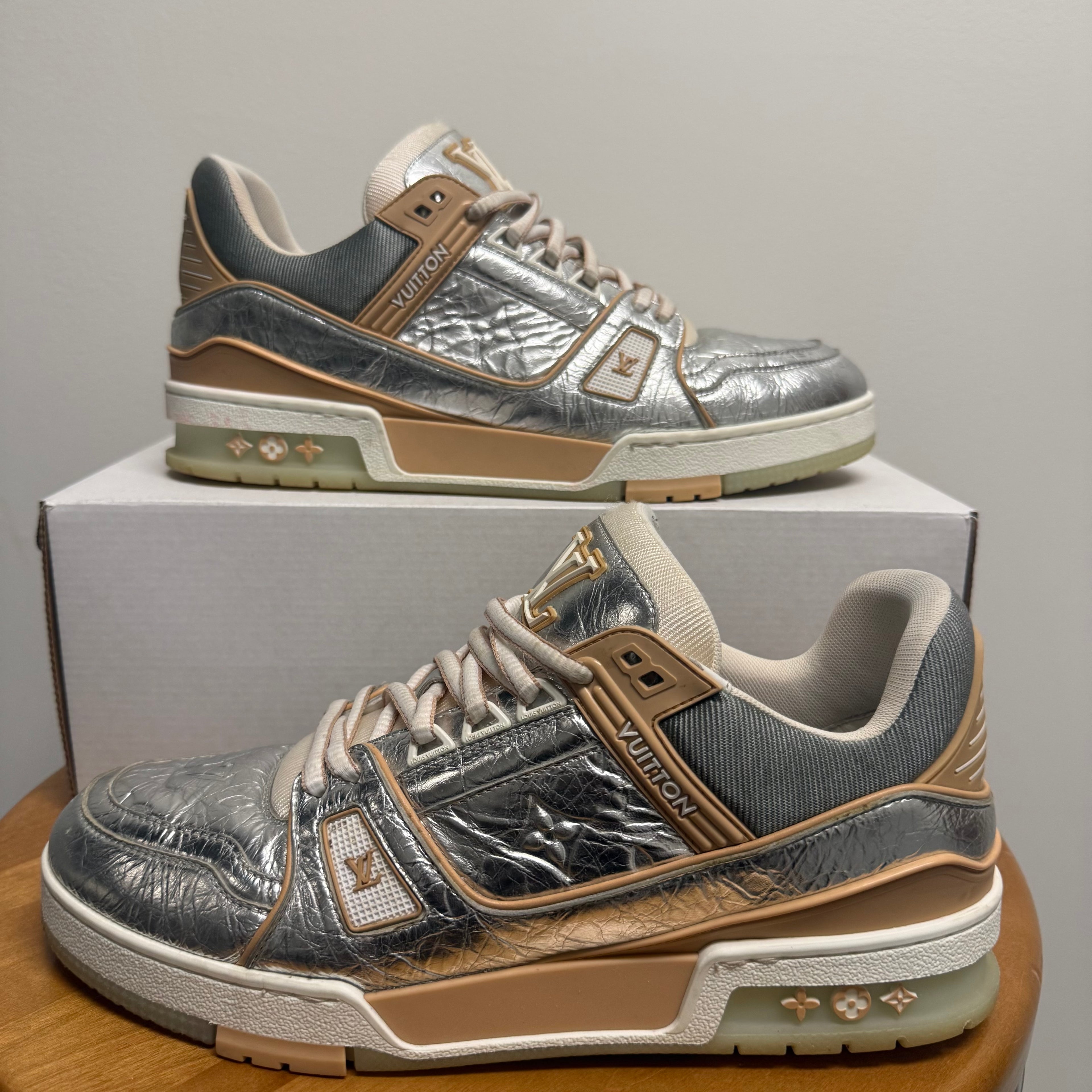 Louis Vuitton Tan Silver Trainer Sz 10 (8.5 LV)