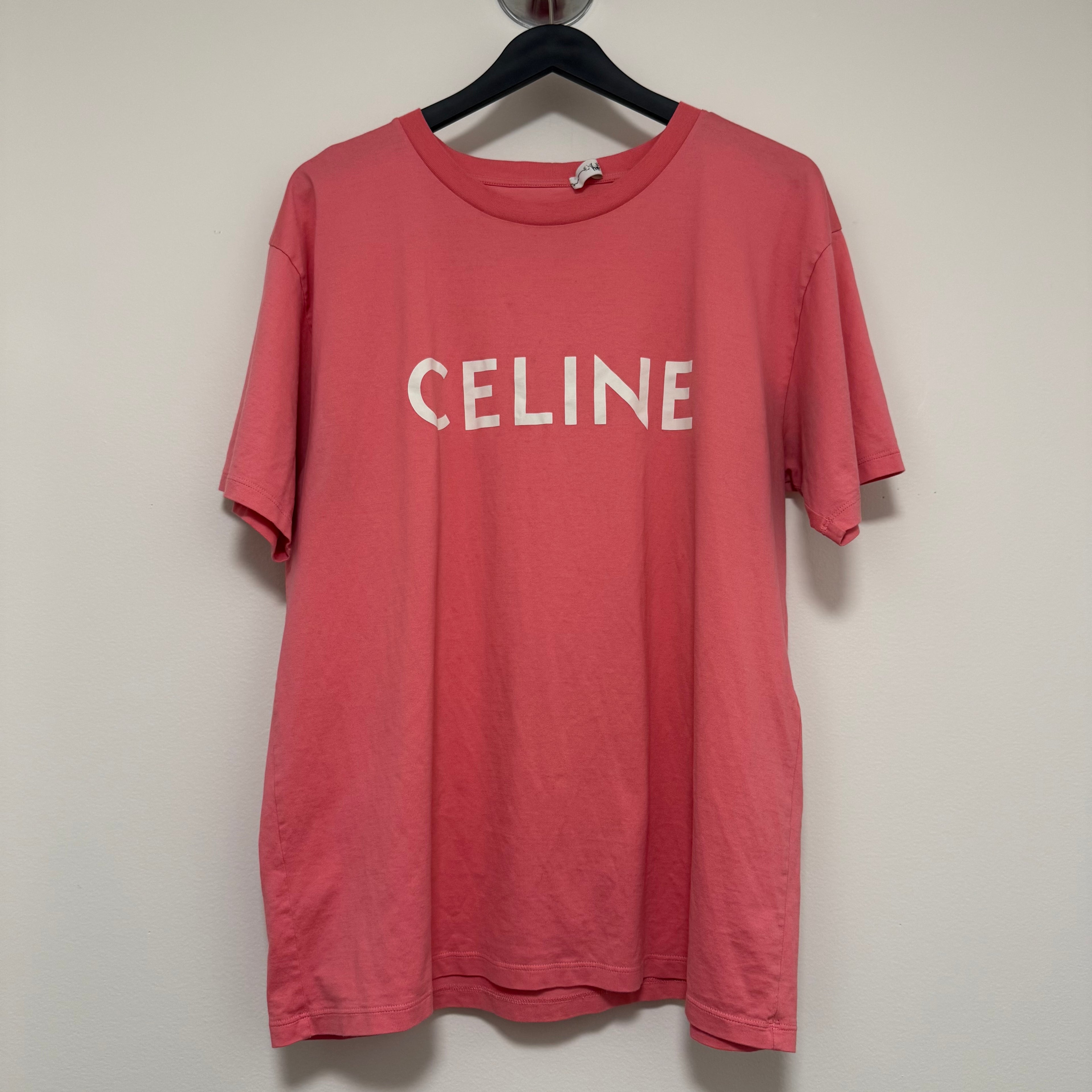 Celine Pink Short Sleeve Logo Shirt Sz Medium