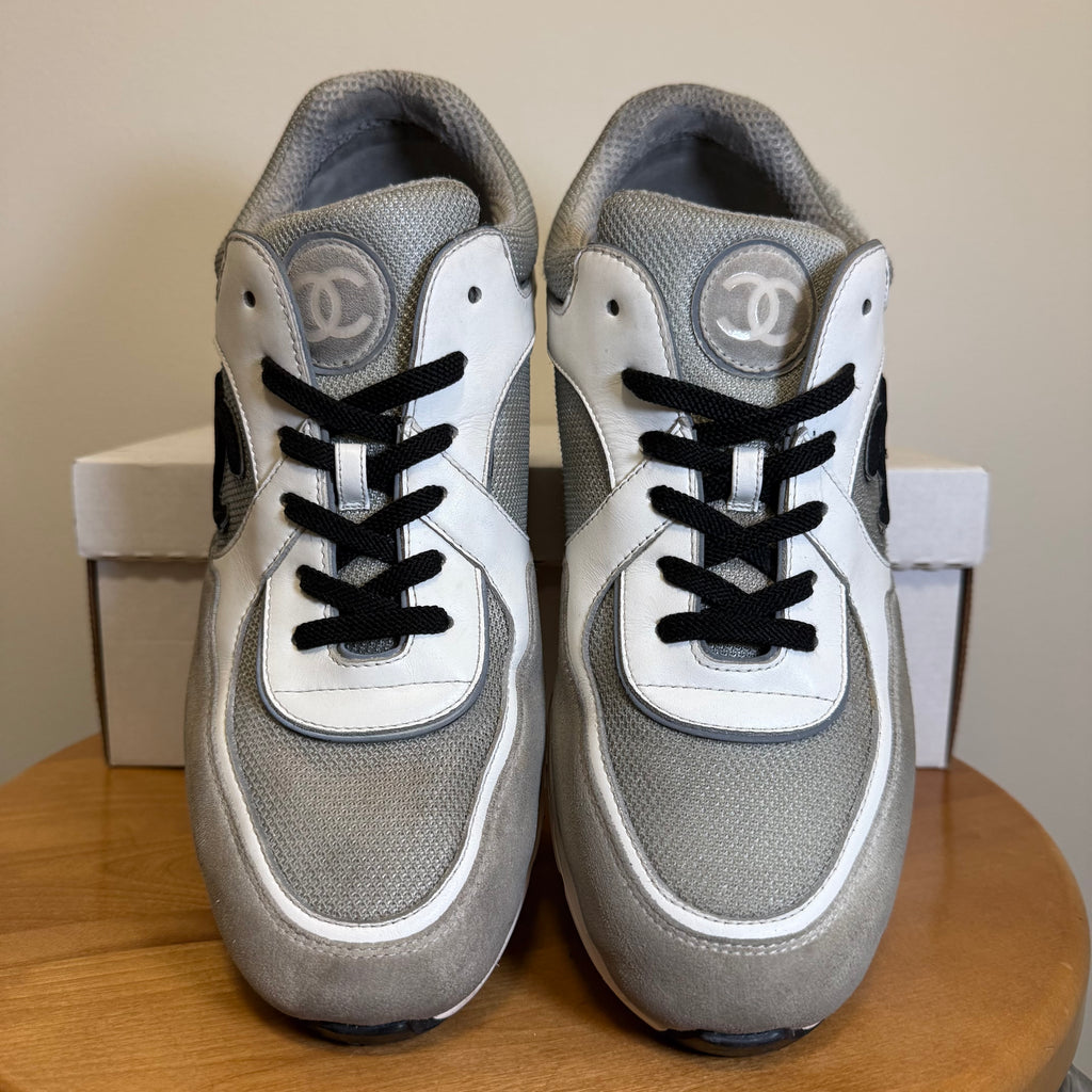 Chanel CC Logo Trainer White Light Grey Black Size 12 (45)