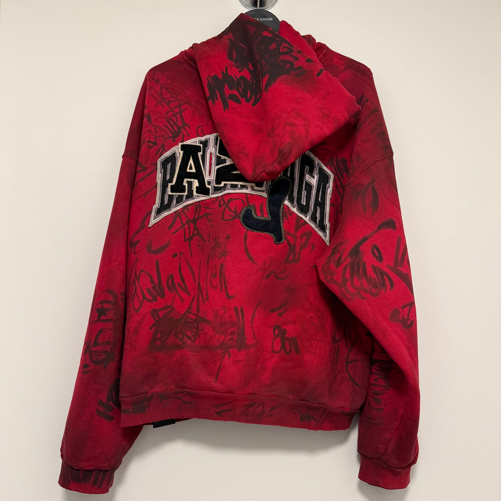 Red Balenciaga Skater Zip Up Hoodie Sz Small