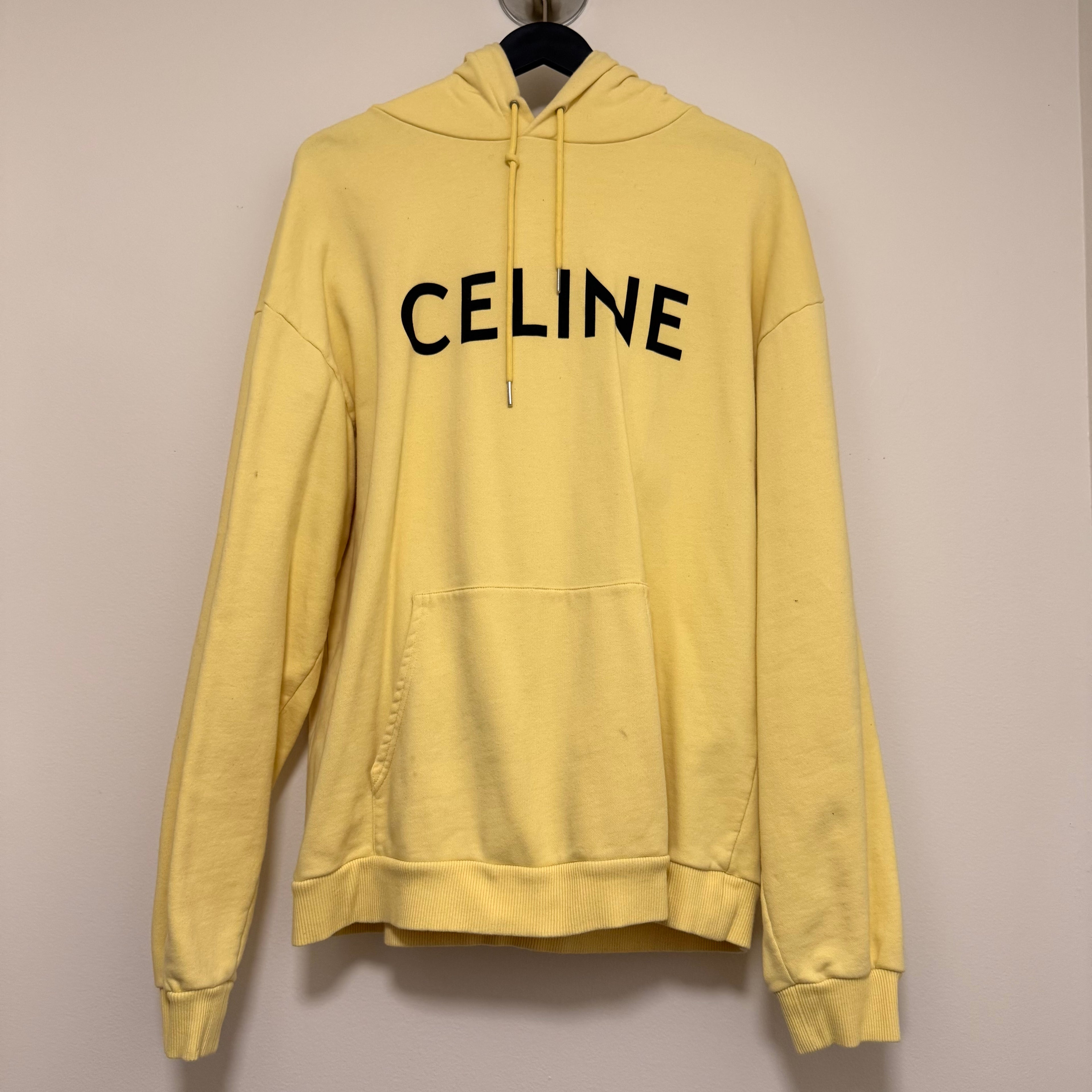 Celine Yellow Cotton Logo Hoodie Sz XL