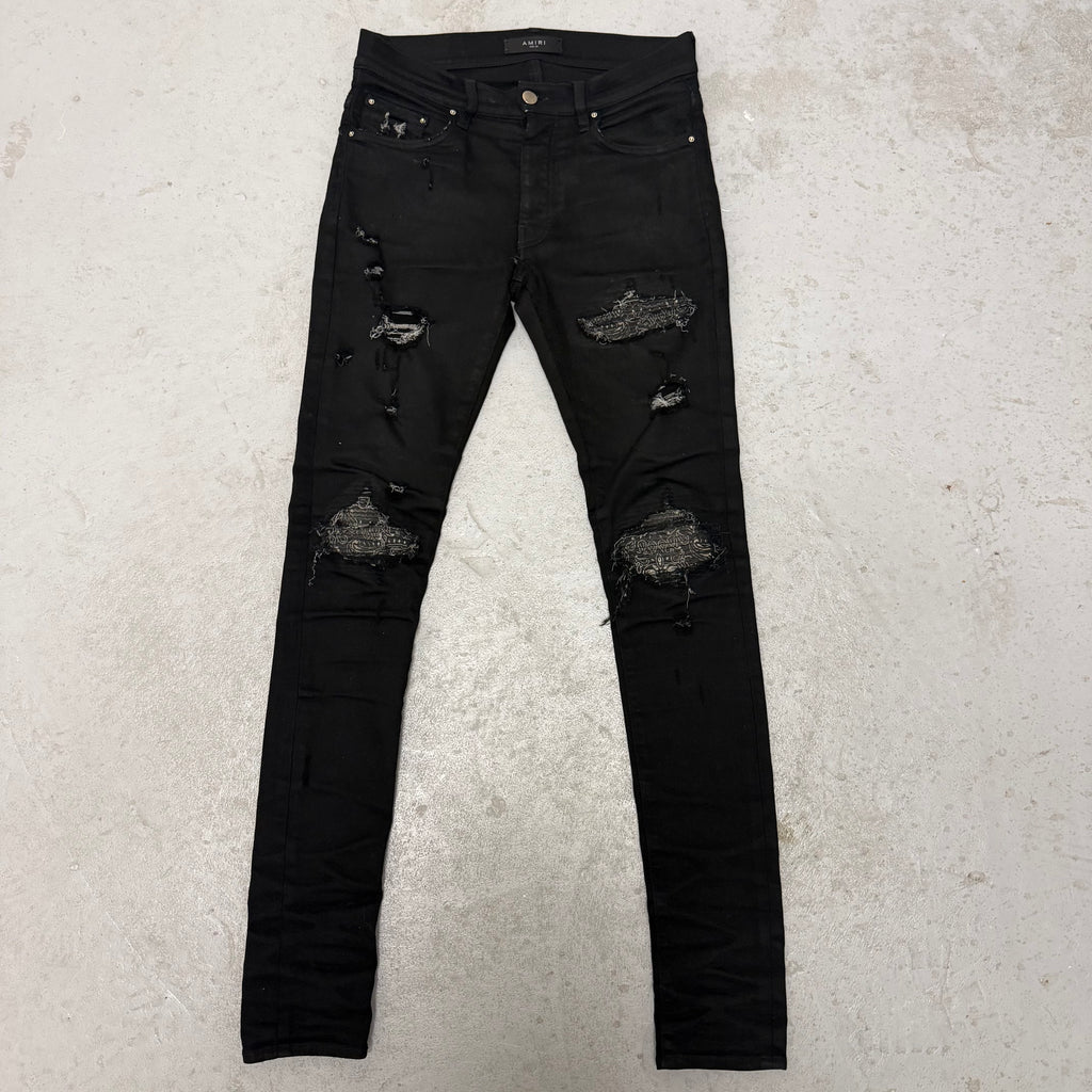 Amiri MX1 Bandana Black Denim Jeans Size 28