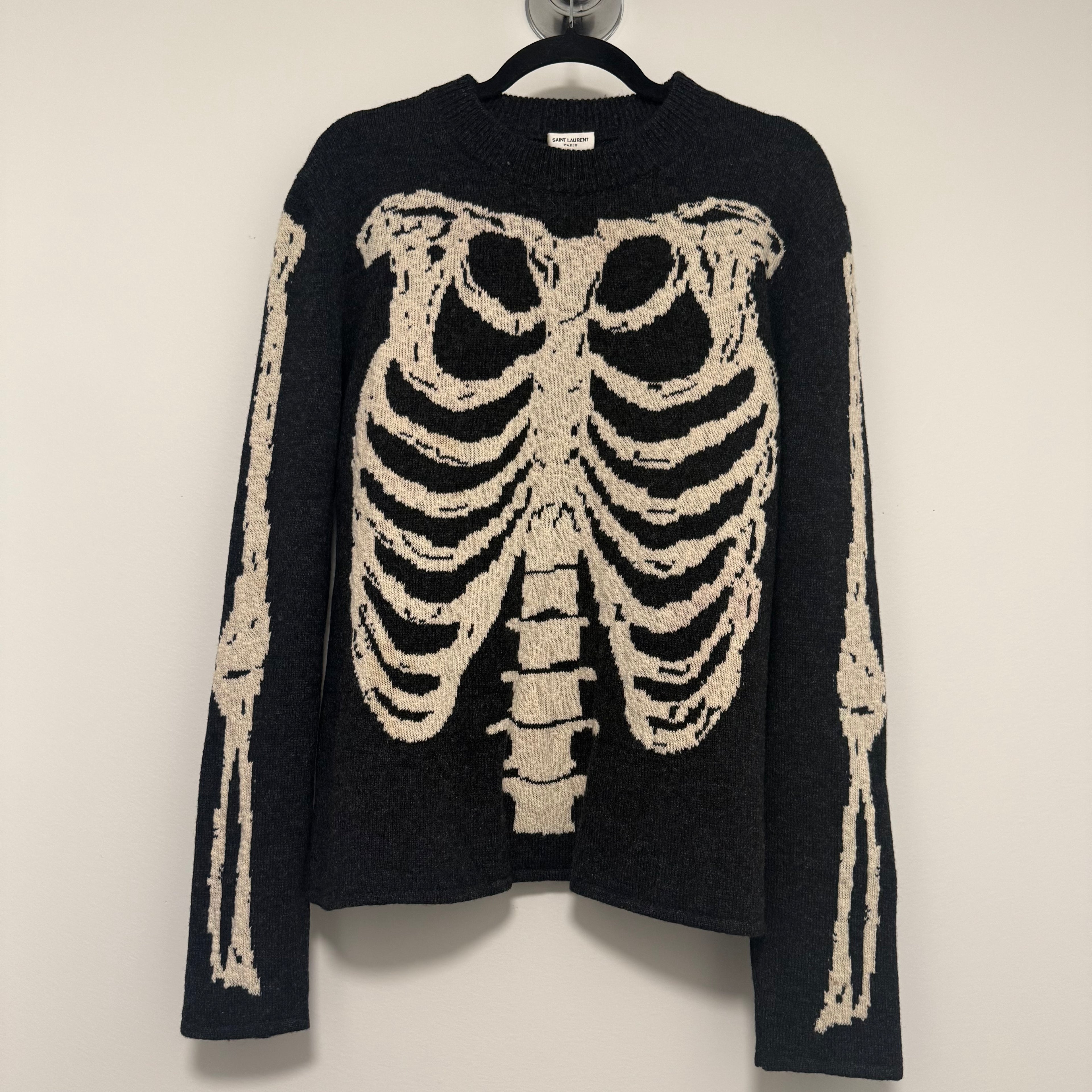 Saint Laurent Paris SLP FW18 Skeleton Jacquard Intarsia Knit Sweater Sz Large