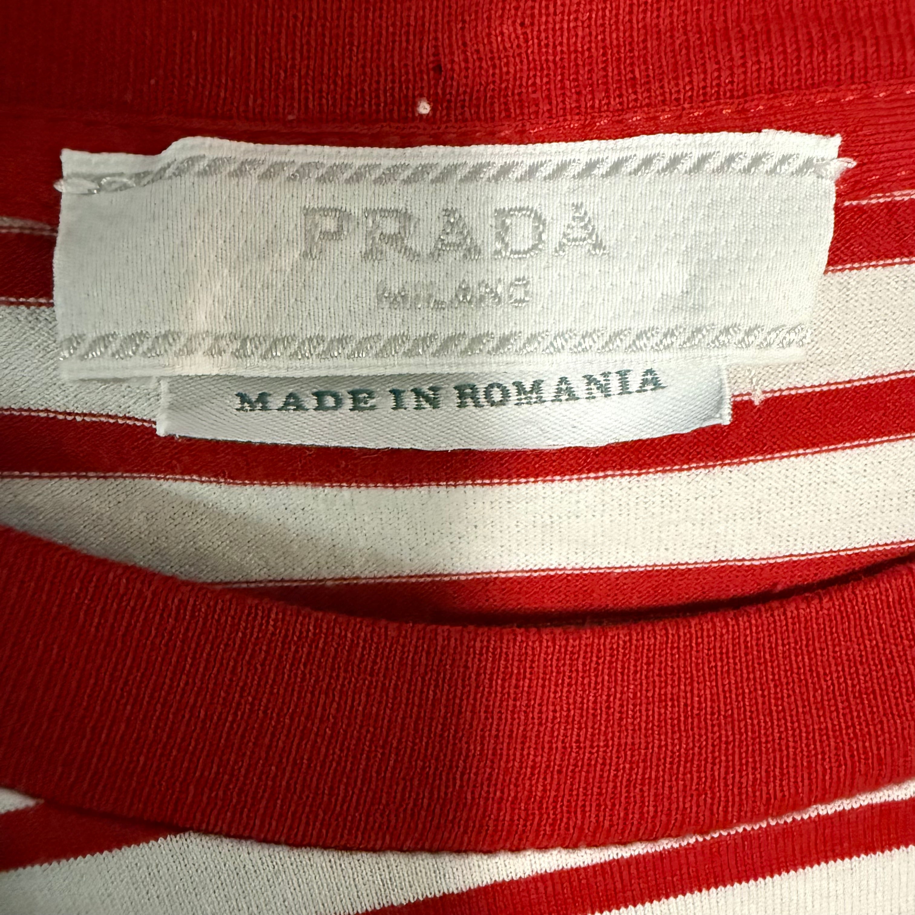 Prada Red White Cotton Logo Striped Shirt Sz Large