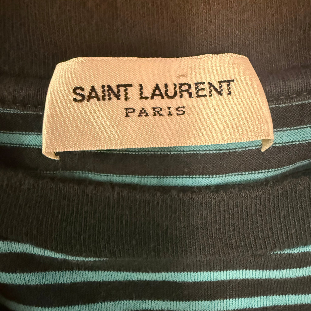 Saint Laurent Blue Ombre Striped Logo Shirt Sz XL
