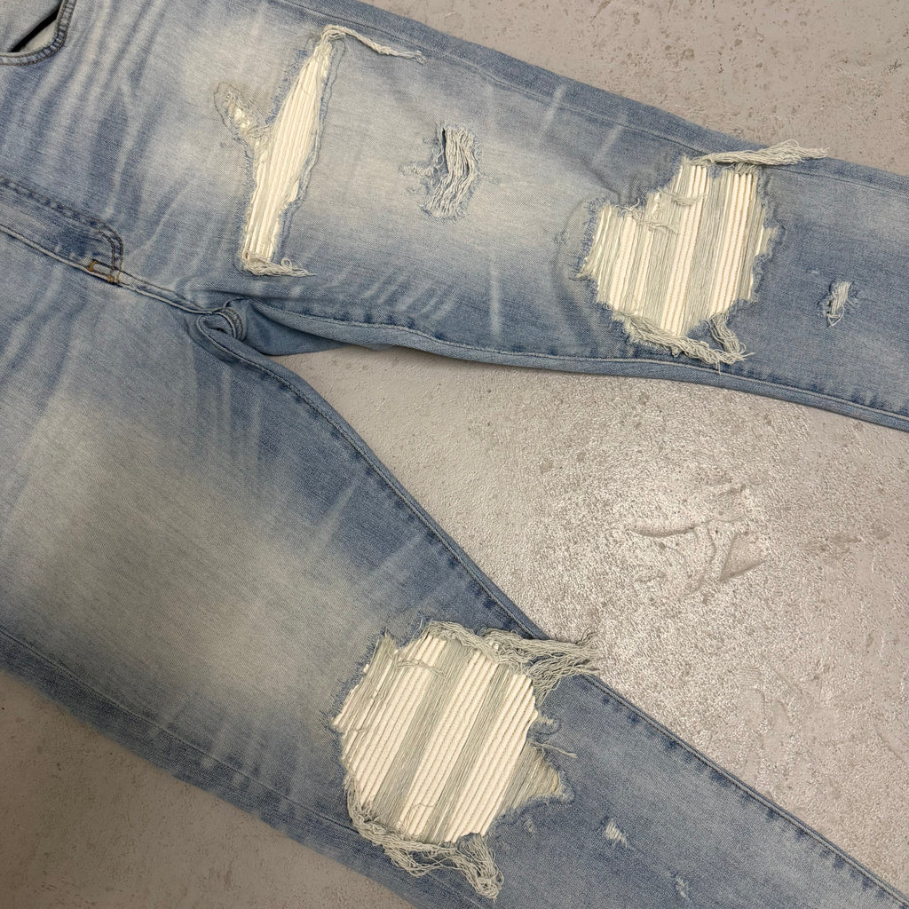 Amiri MX1 White Patch Blue Denim Sz 38