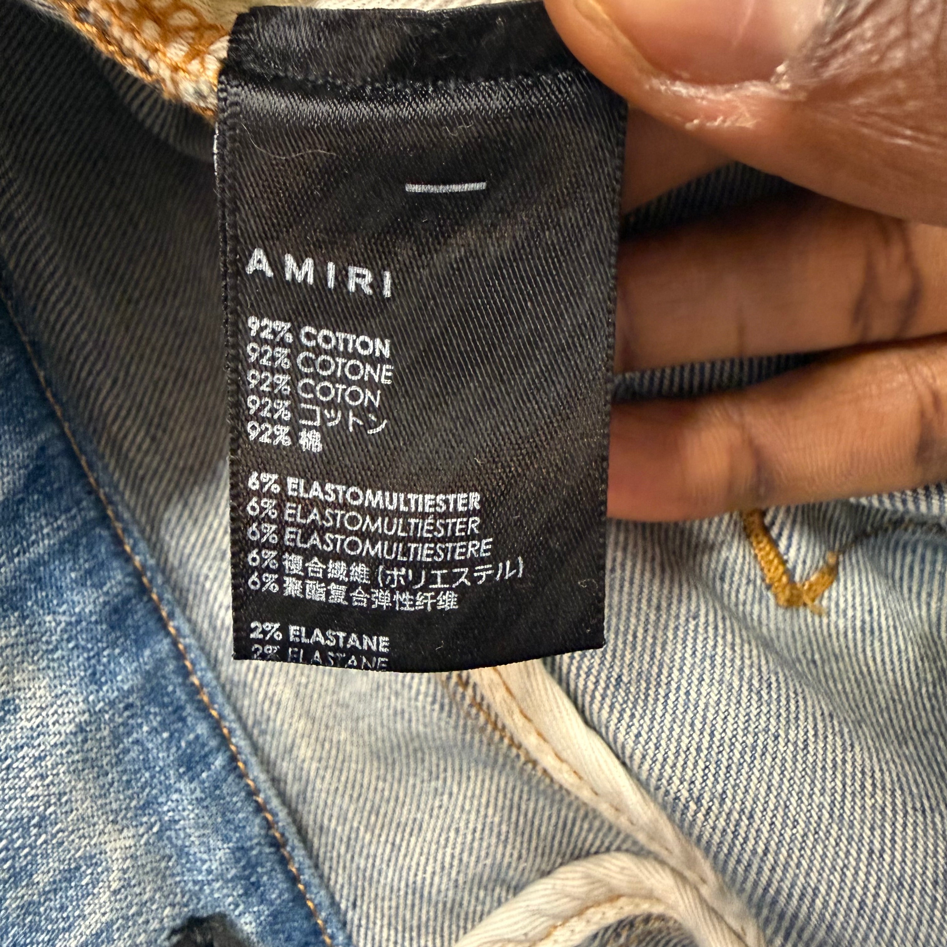 Amiri MX1 Blue Denim Black Paisley Patch Size 28