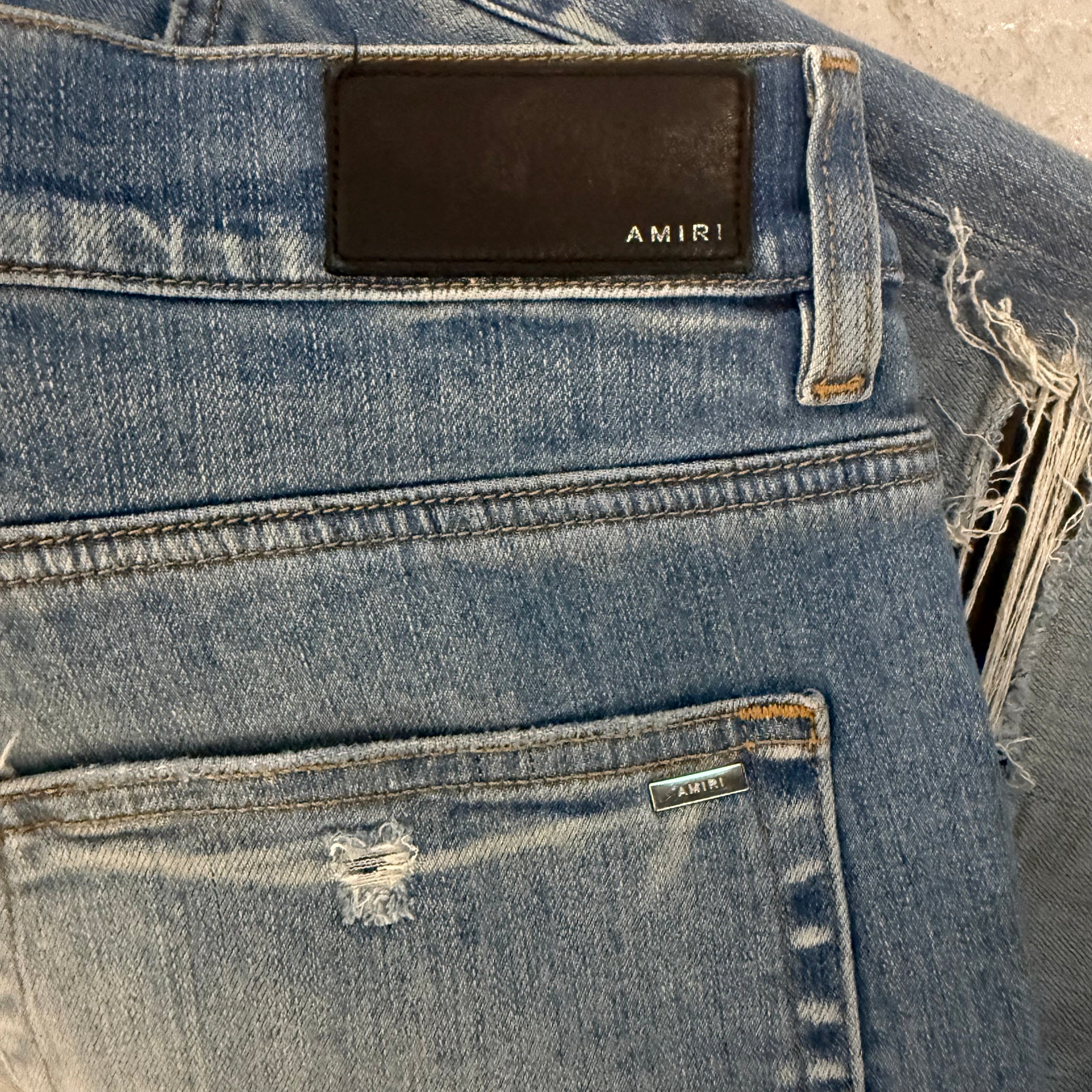 Amiri MX1 Brown Suede Patch Blue Jeans Sz 36