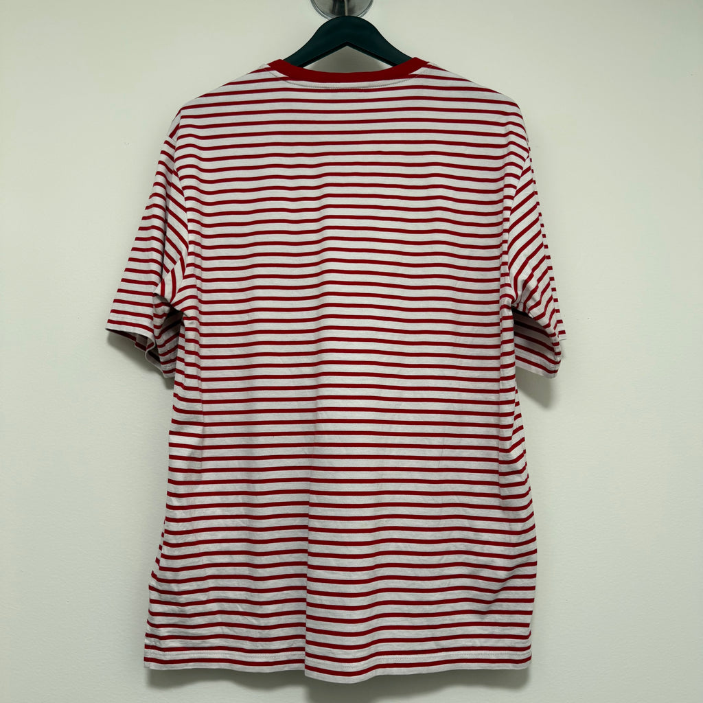 Prada Red White Cotton Logo Striped Shirt Sz Large