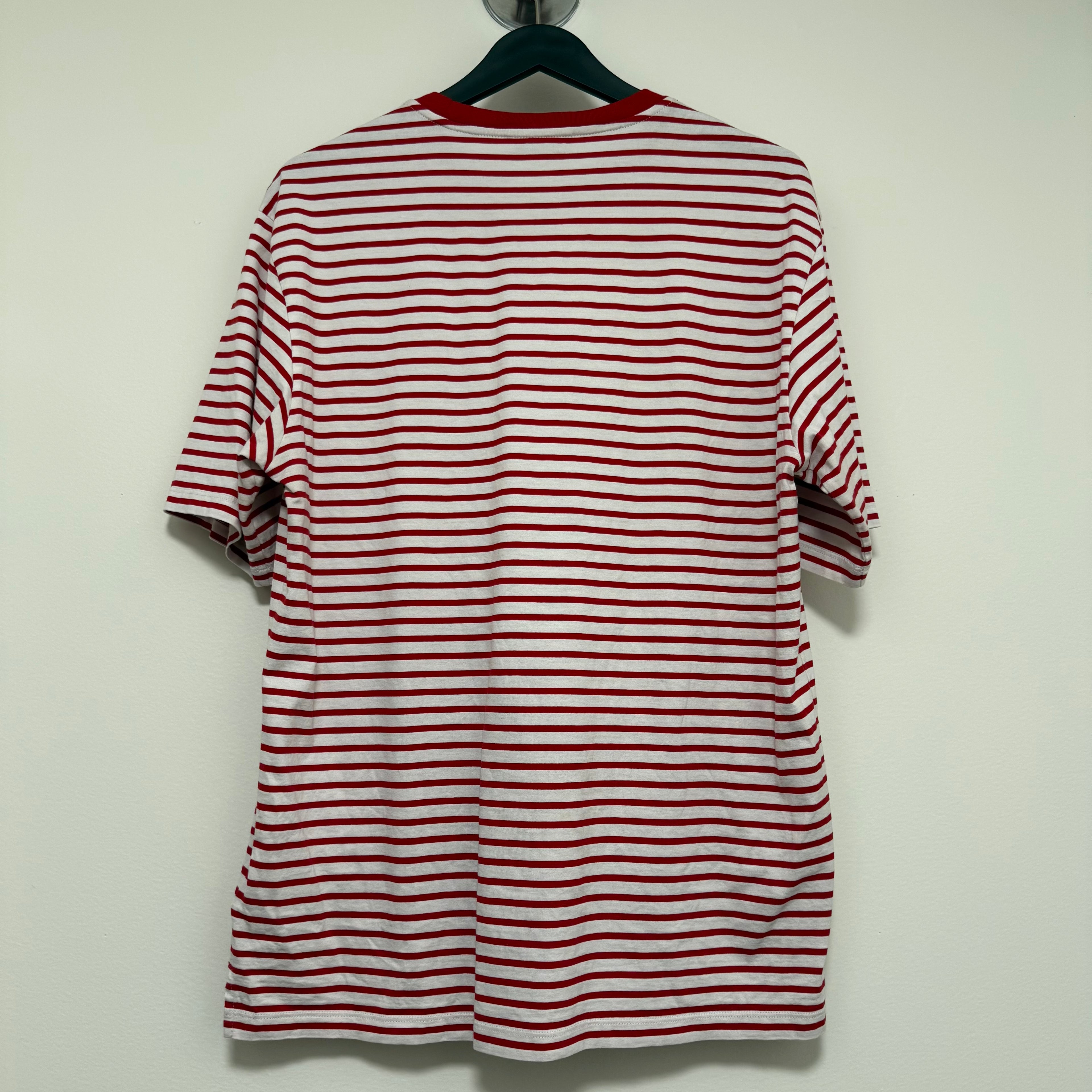 Prada Red White Cotton Logo Striped Shirt Sz Large
