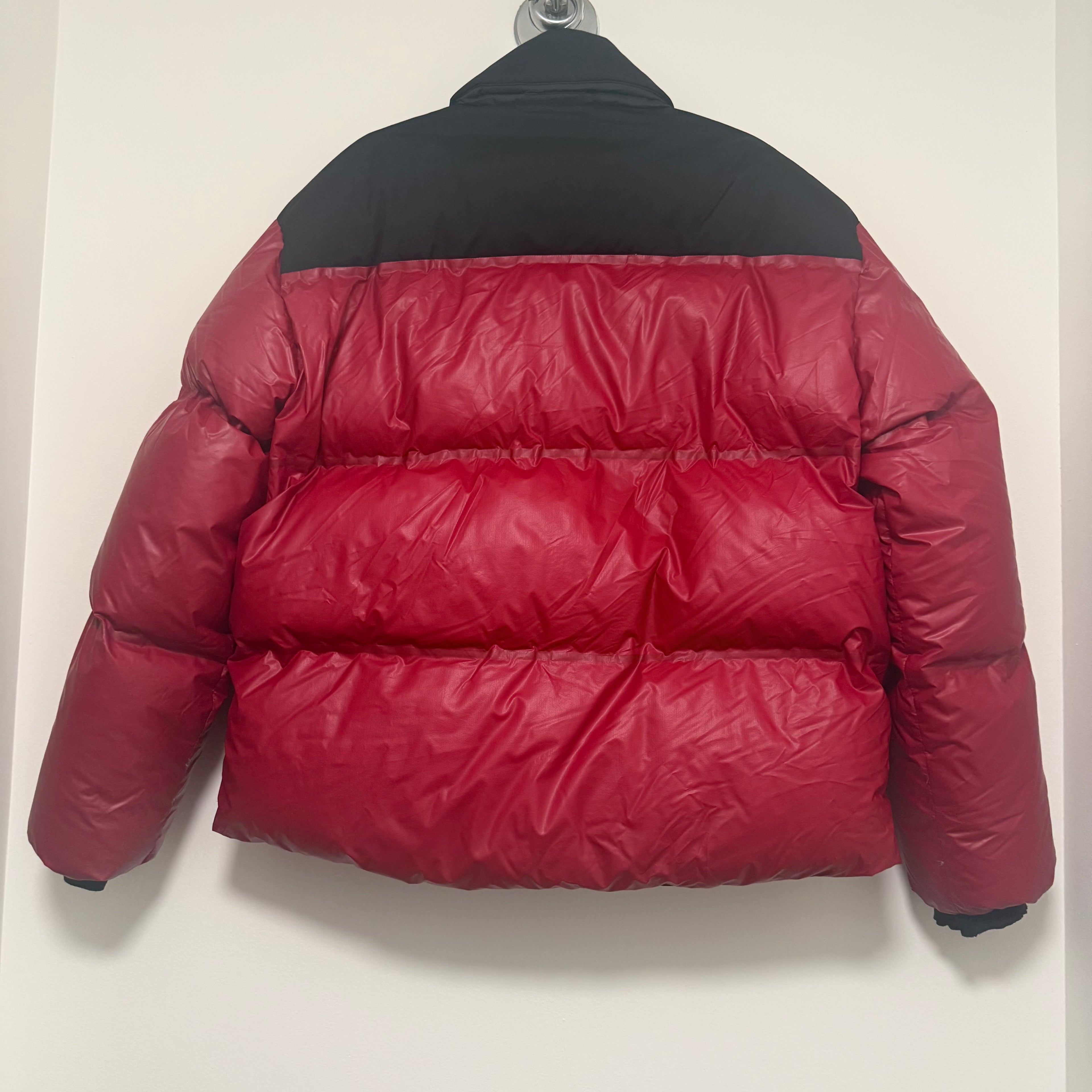 Prada Sport Linea Rossa Logo patch Down jacket Nylon Black Red Sz Large